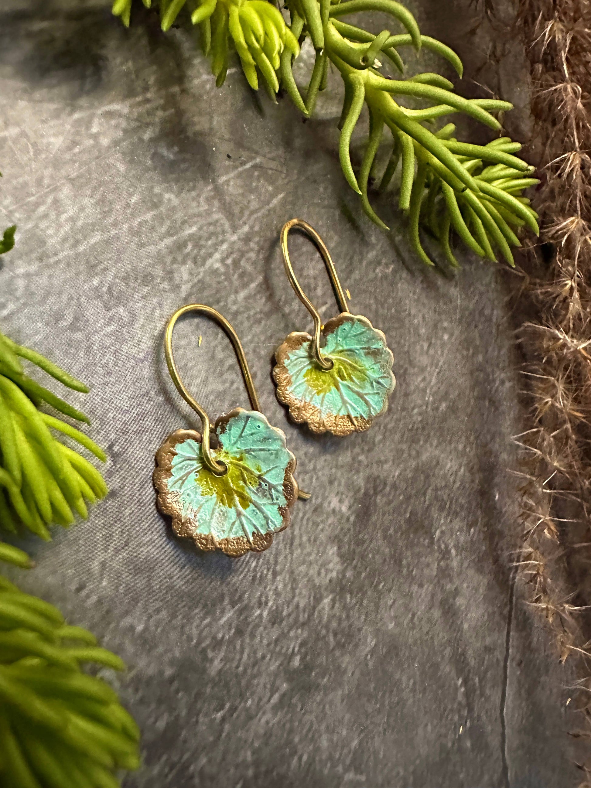 Lotus Leaf Earrings- Handmade Patina Solid Brass