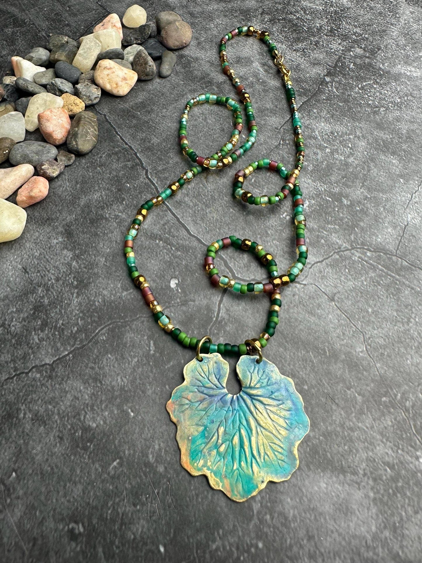 Handcrafted Waterlily Leaf Beaded Necklace