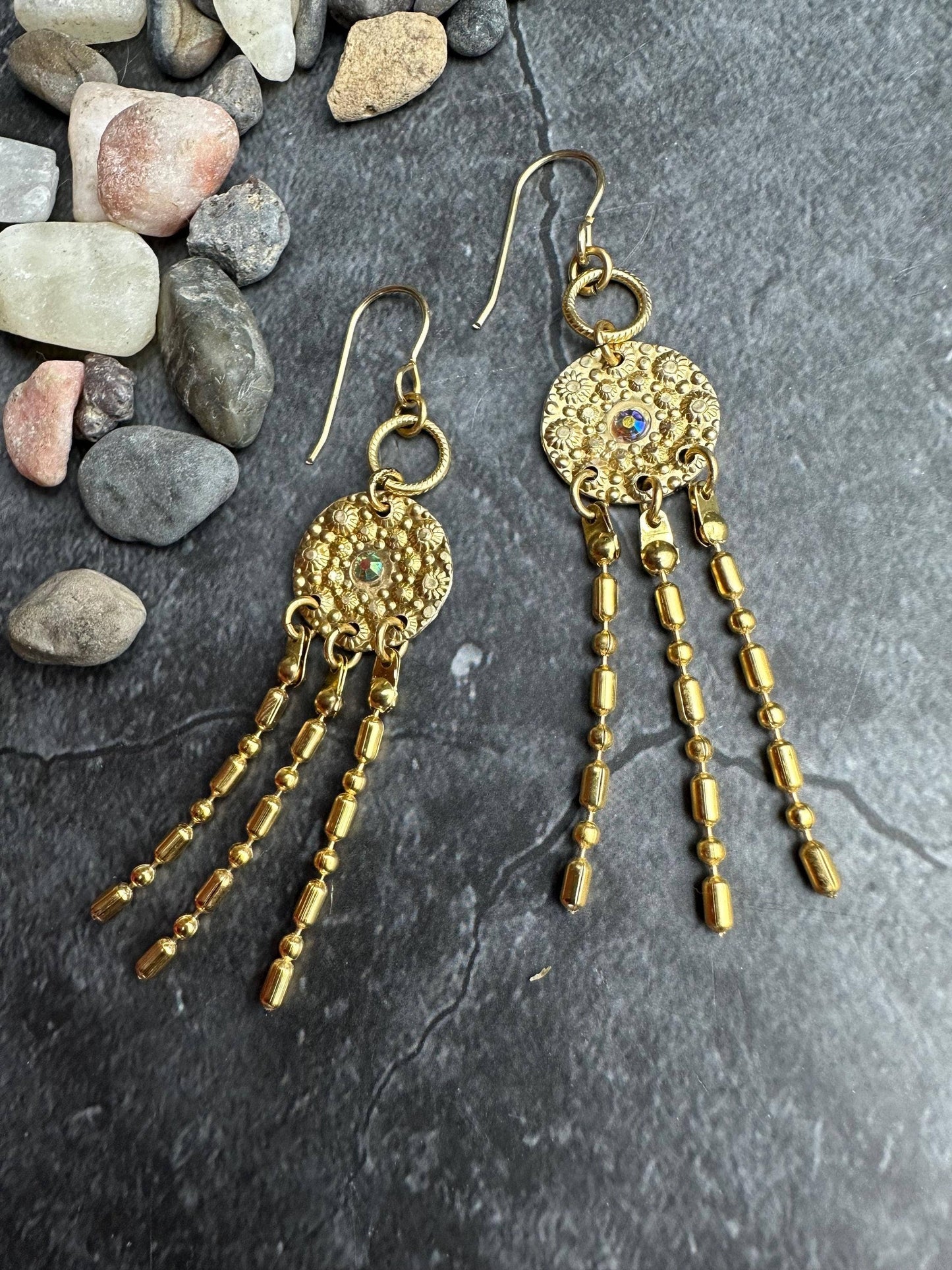 Tanis Ancient Jewel Earrings - Handcrafted Hammered Brass