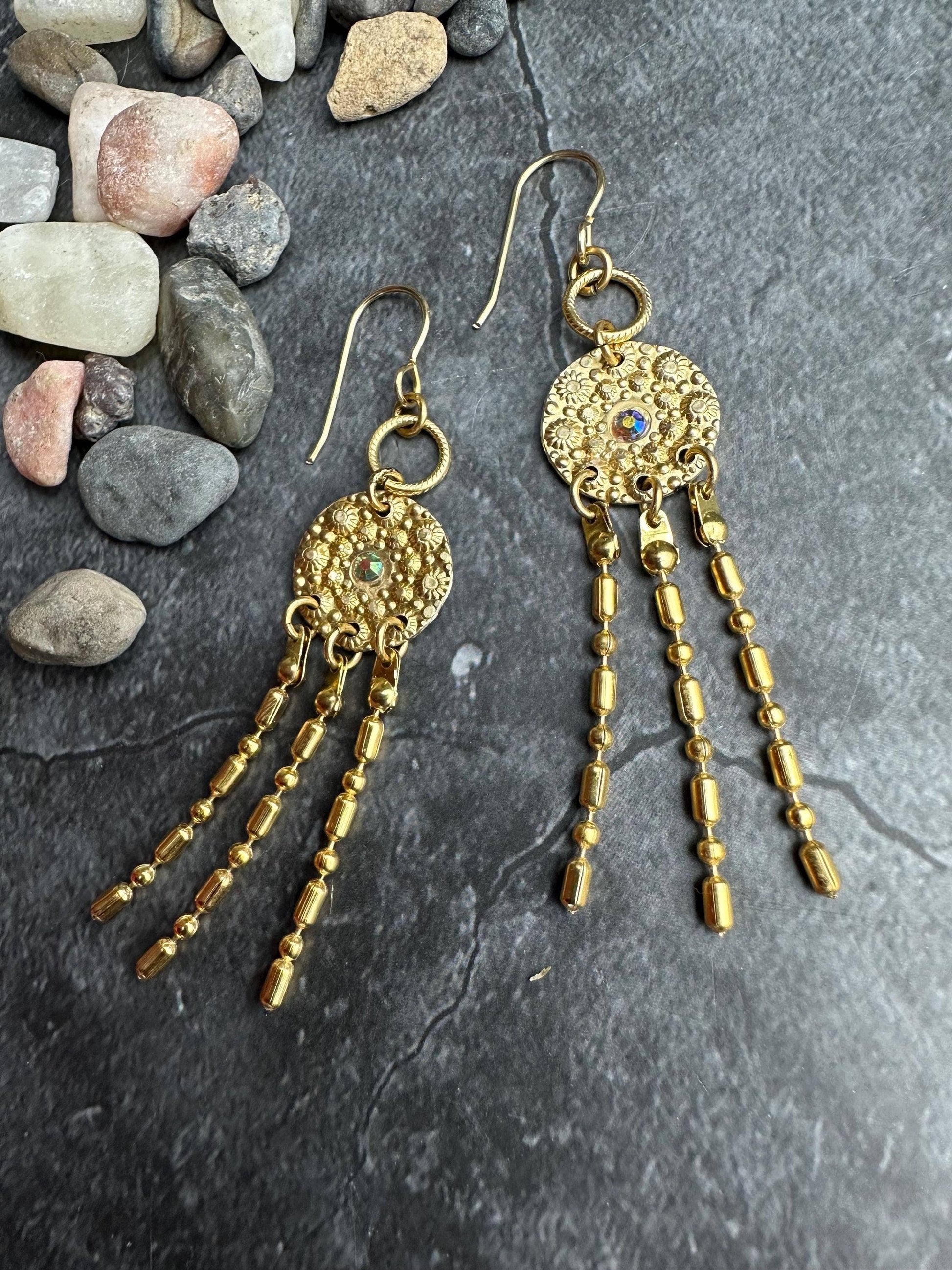 Tanis Ancient Jewel Earrings - Handcrafted Hammered Brass
