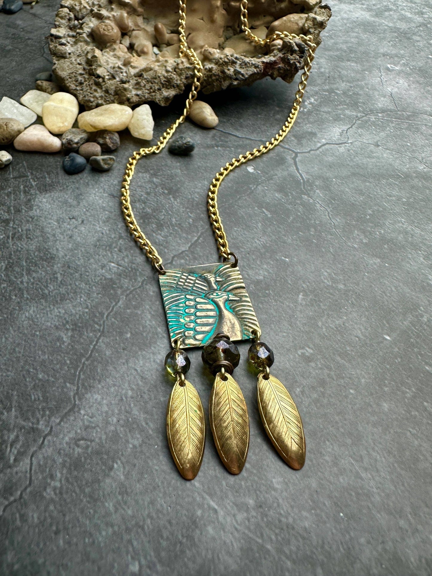 Lotus Fringe Geometric Bird Goddess Necklace