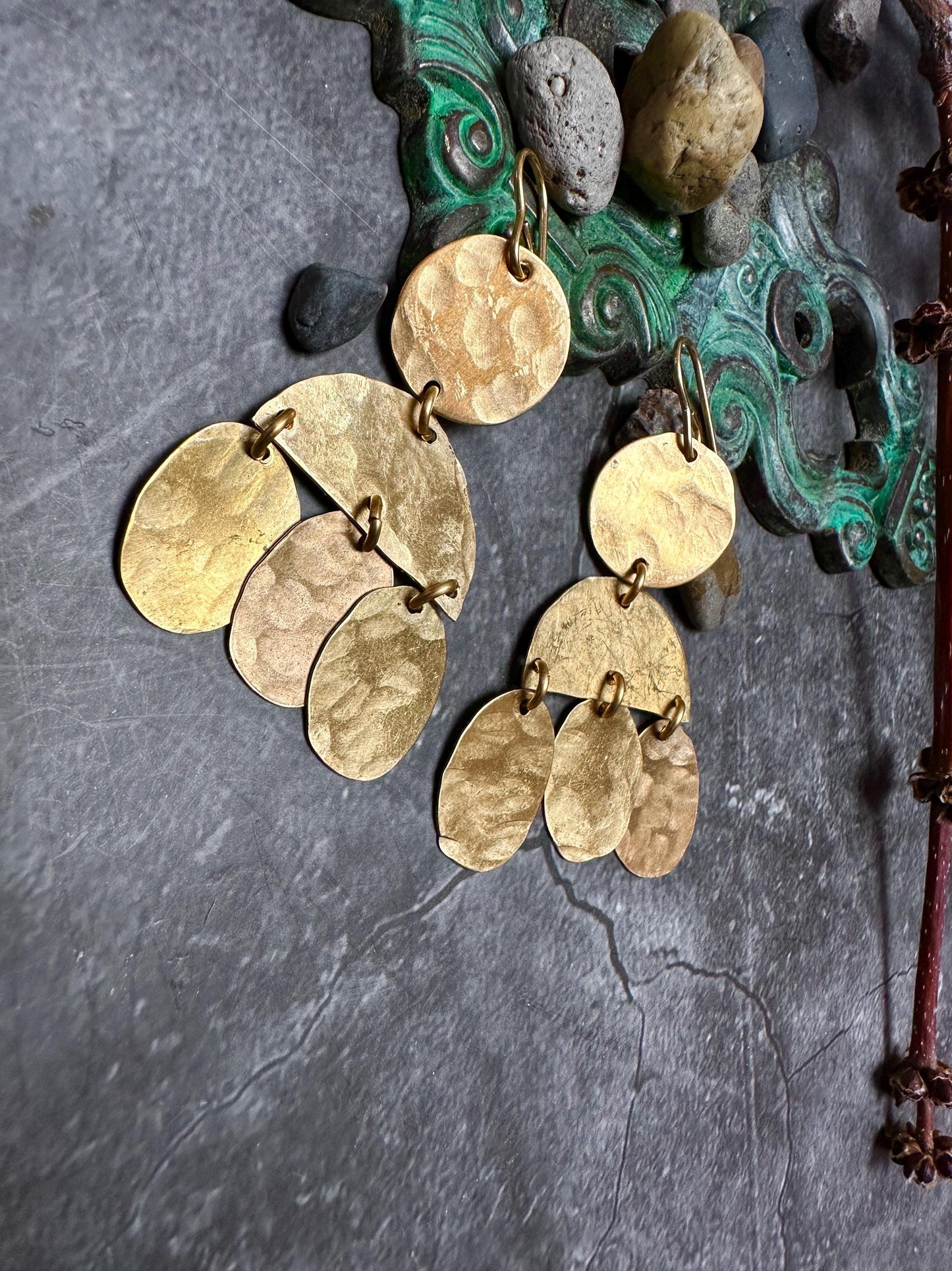 Simple Shapes Geometric Earrings - Handmade Solid Beaten Brass