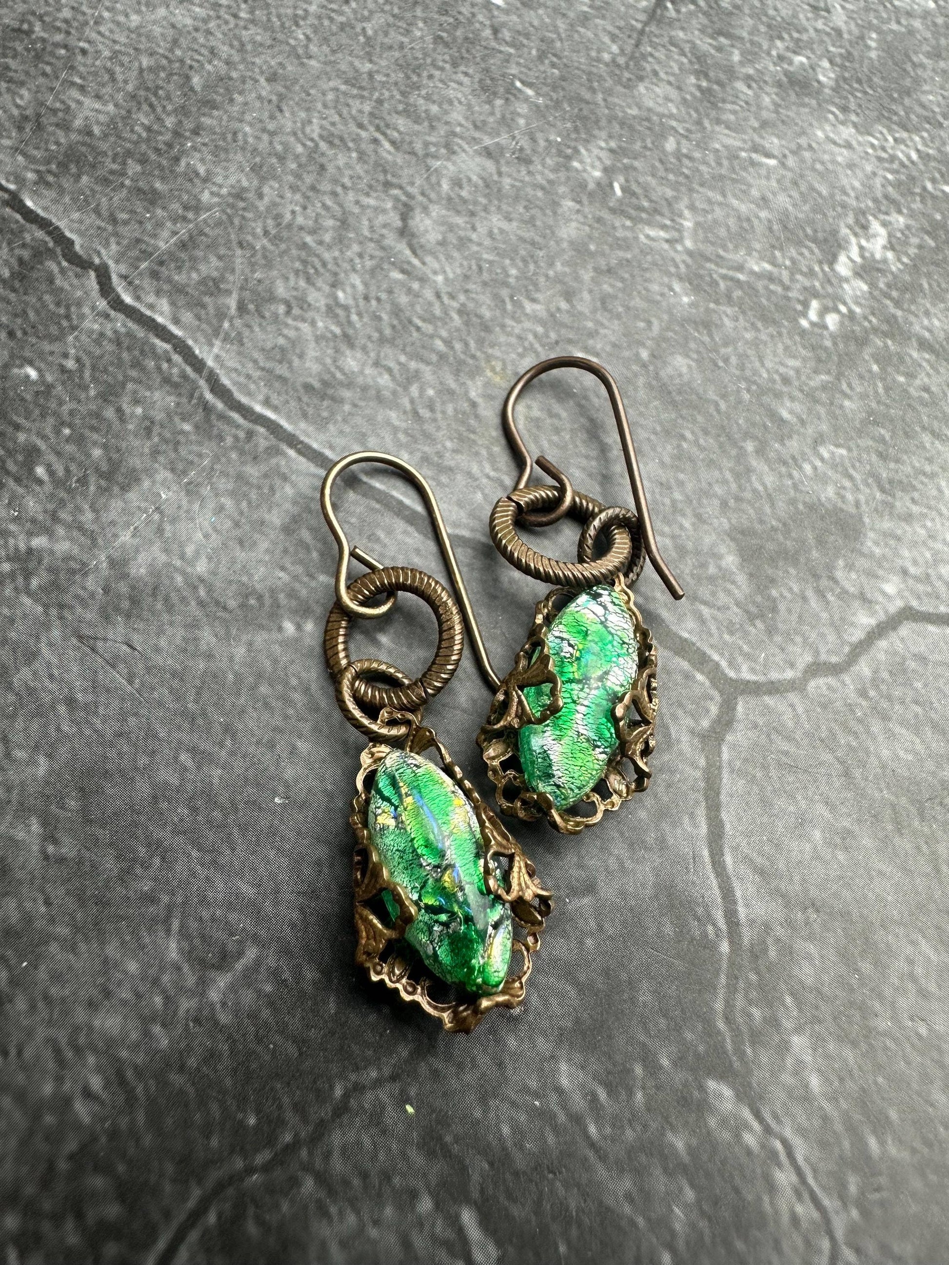 Encased Art Glass Filigree Earrings