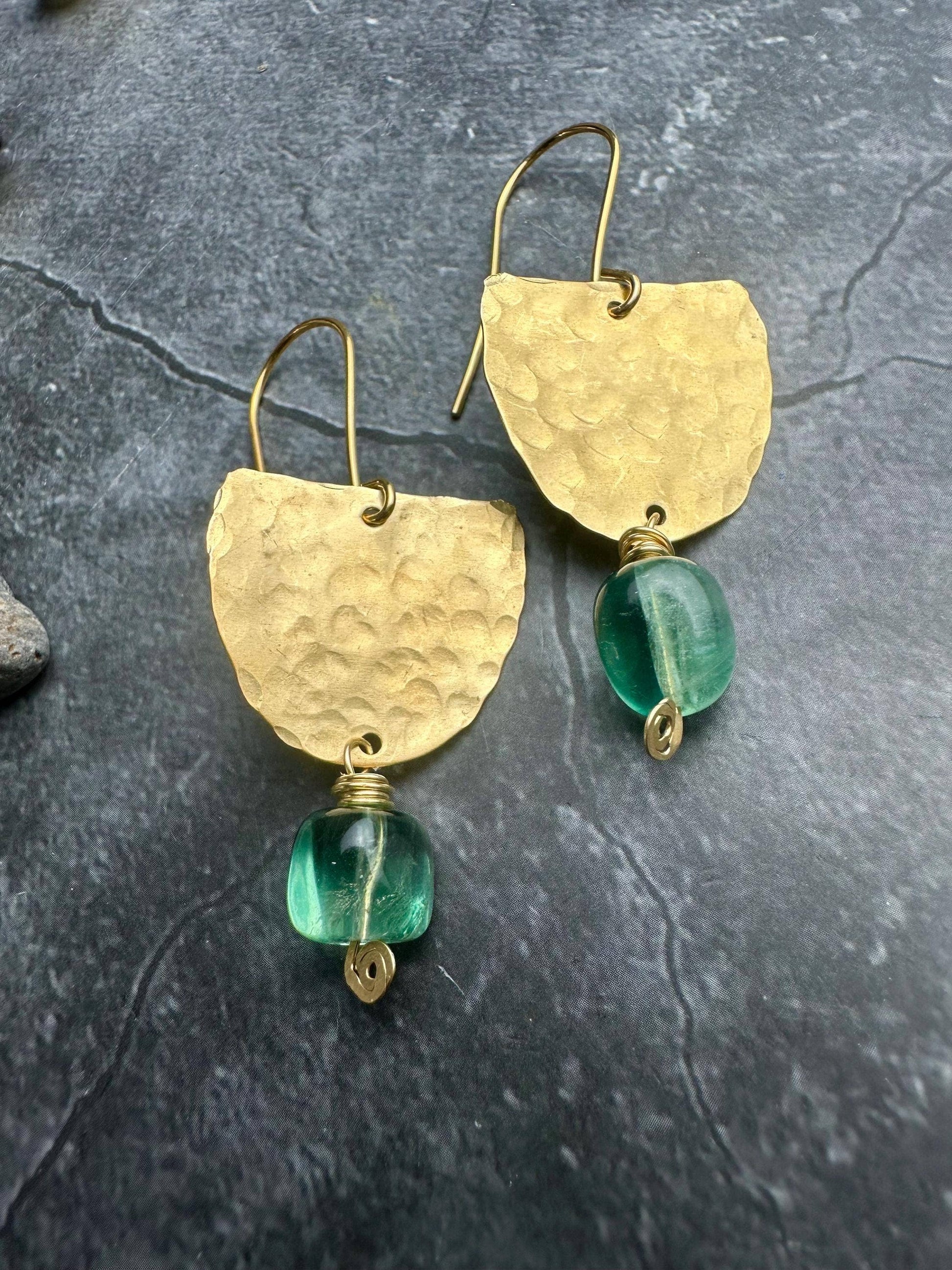 Rustic Hammered Half Oval Geometric Earrings