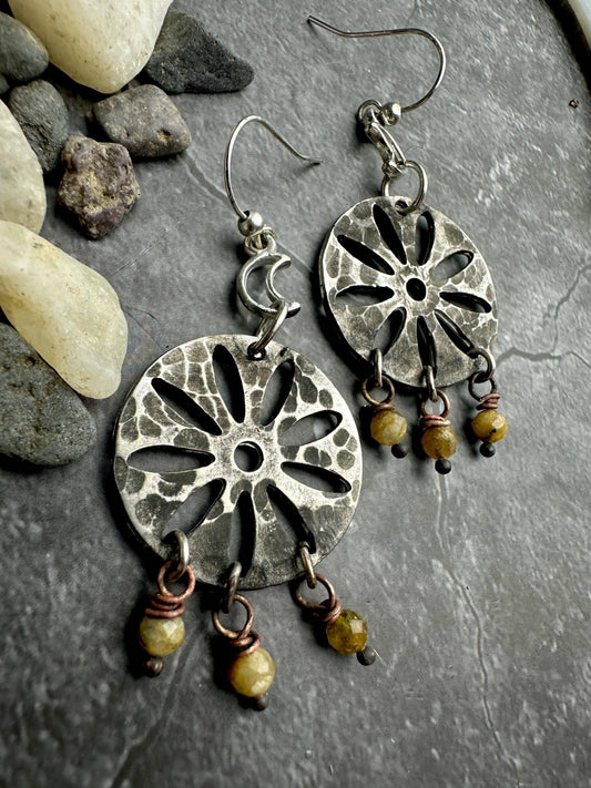 Sunflower Moon Pebble Earrings