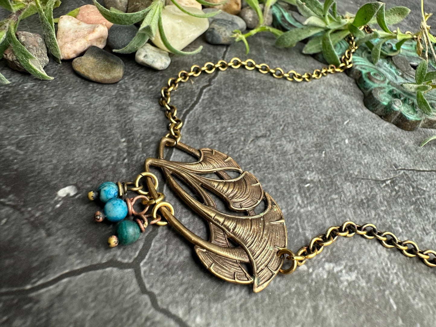 Brass Ginko Leaf Pendant Necklace