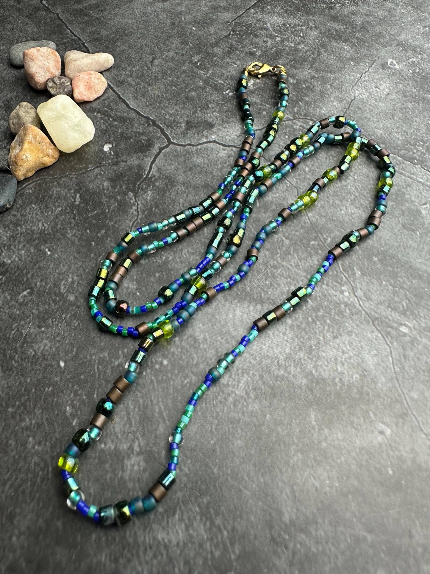 Seed Bead Necklace - Blue Green Layering Necklace