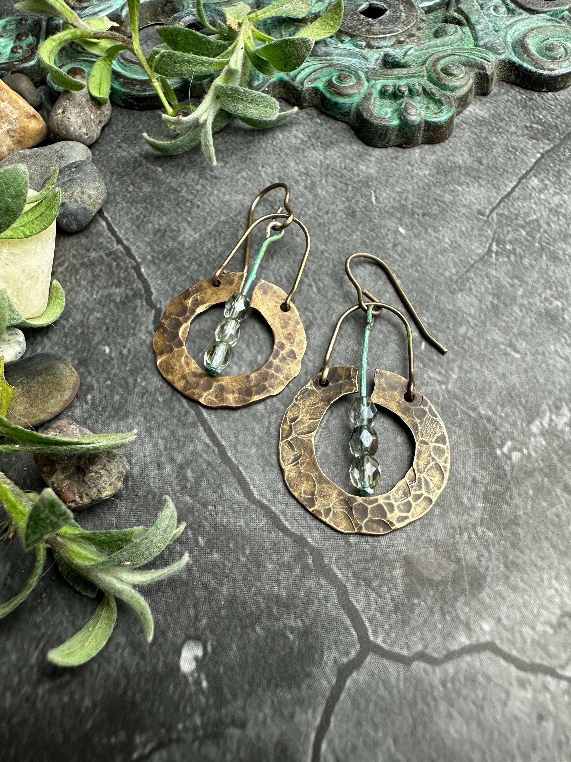 Organic Hammered Brass Earrings