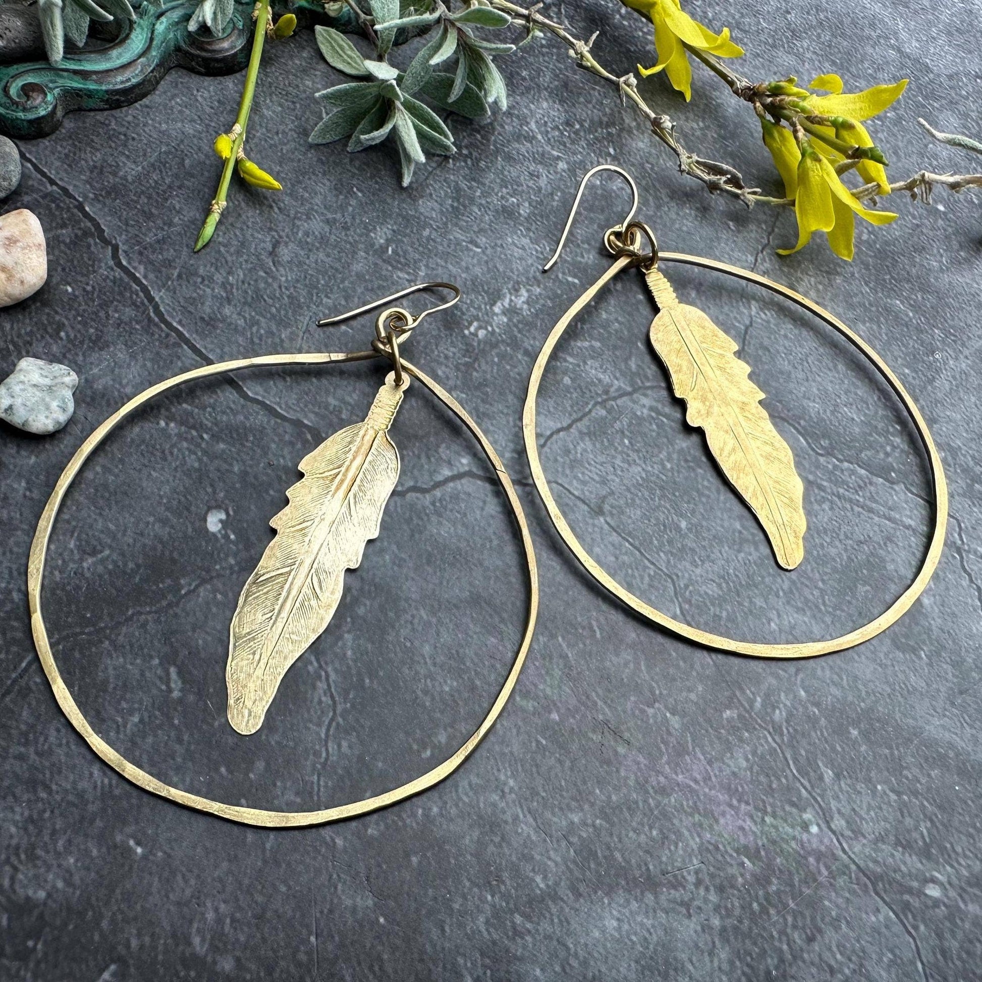 Spirit Feather Hoop Earrings
