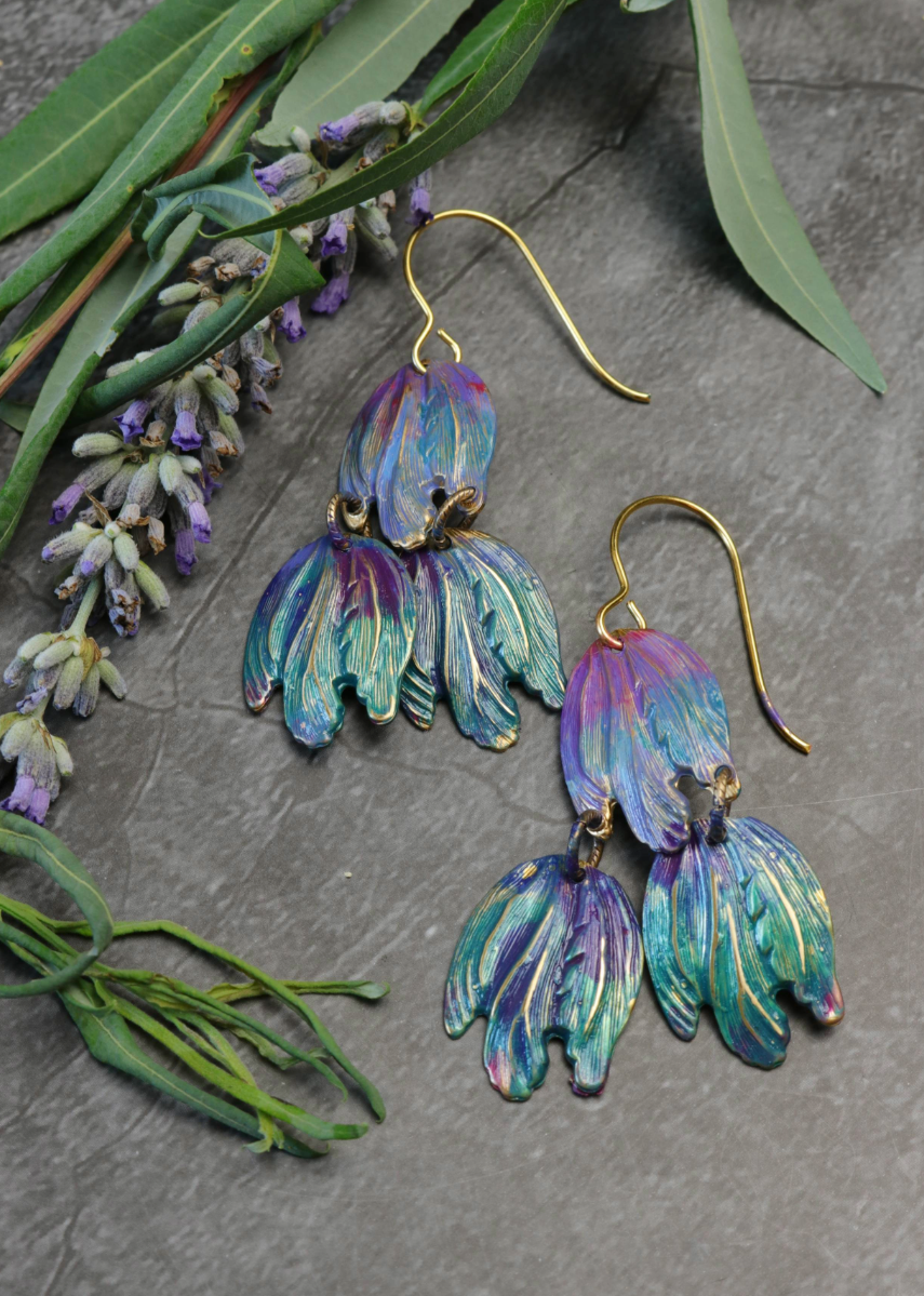 Garden Foliage Hand Patina Earrings Solid Brass