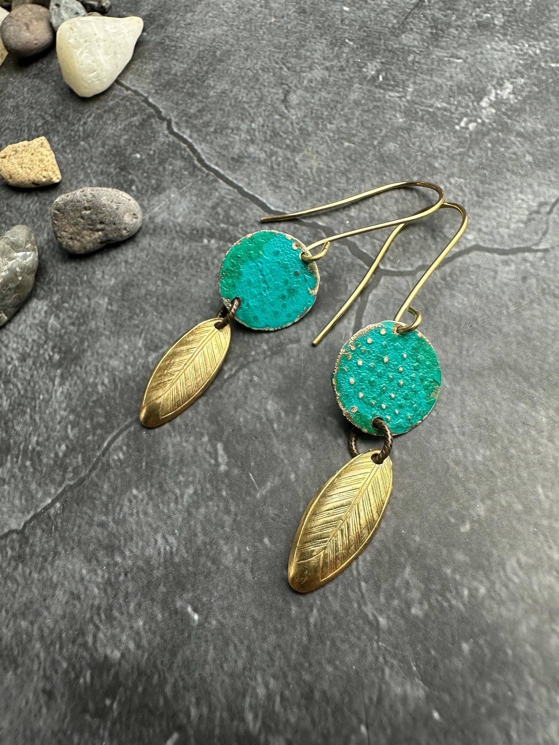 Ancient Petal Earrings - Solid Beaten Brass Hand Patina