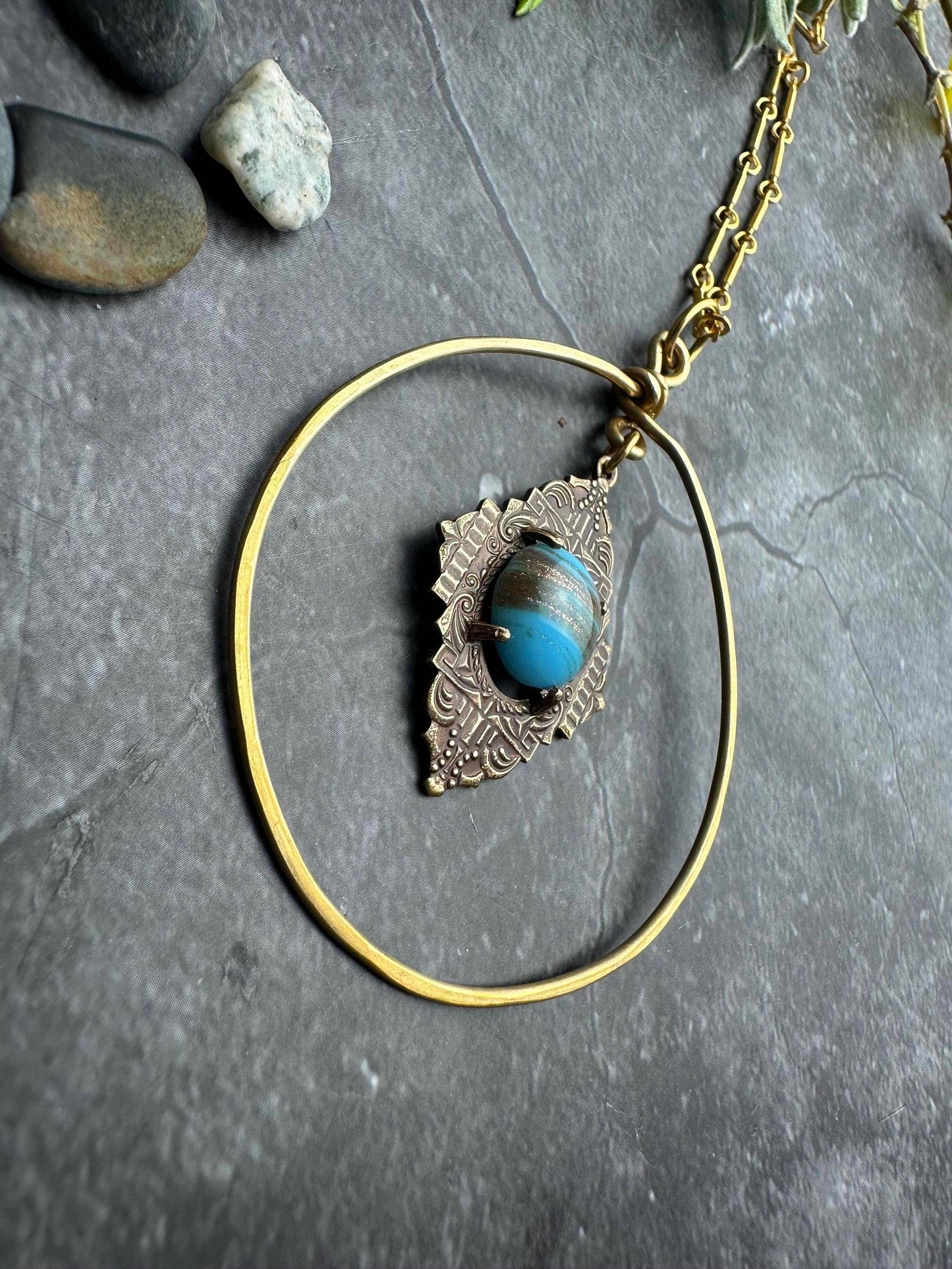Venetian Glass Hoop Pendant Necklace - Brass Halo Pendant