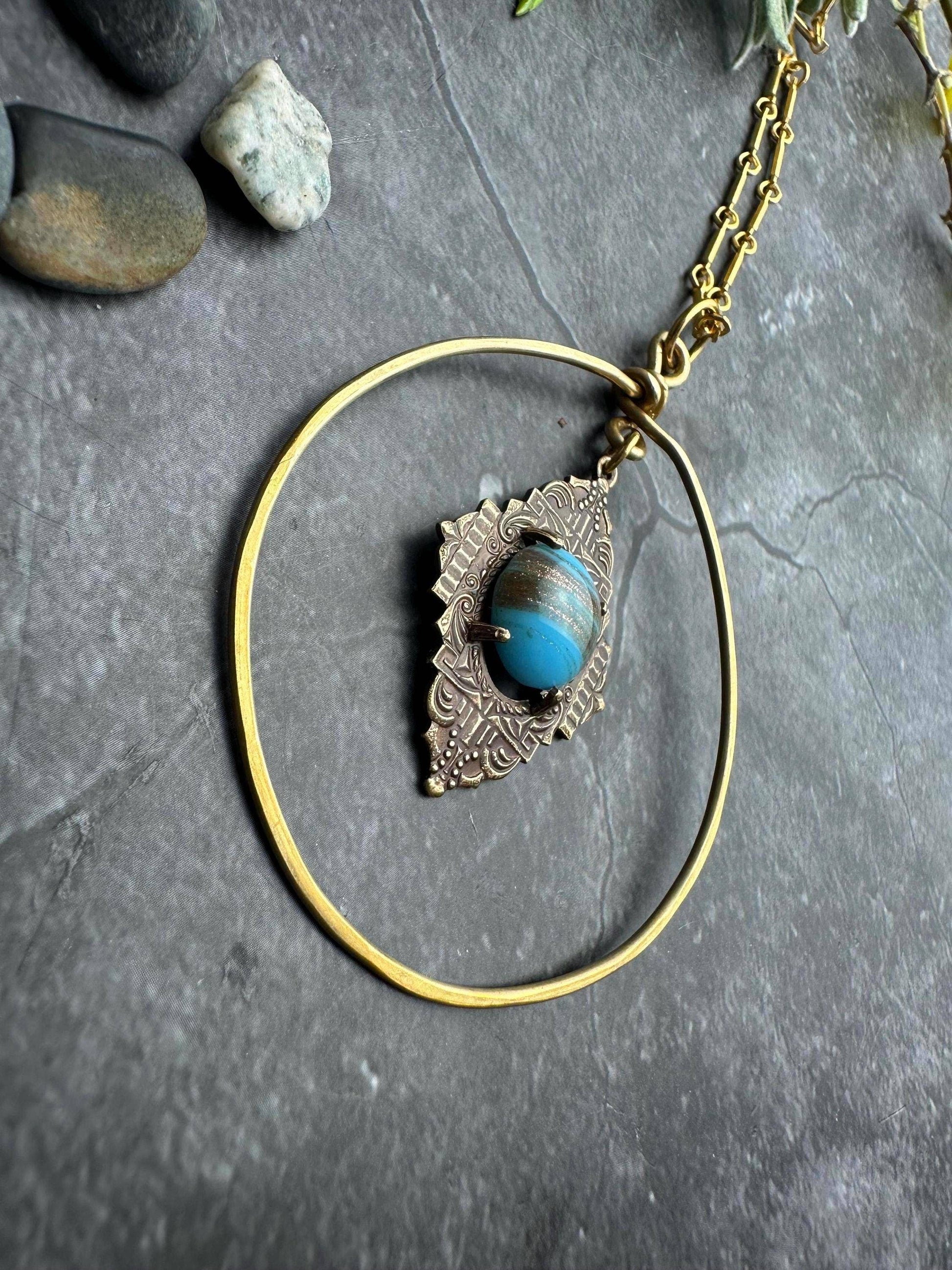 Venetian Glass Hoop Pendant Necklace - Brass Halo Pendant