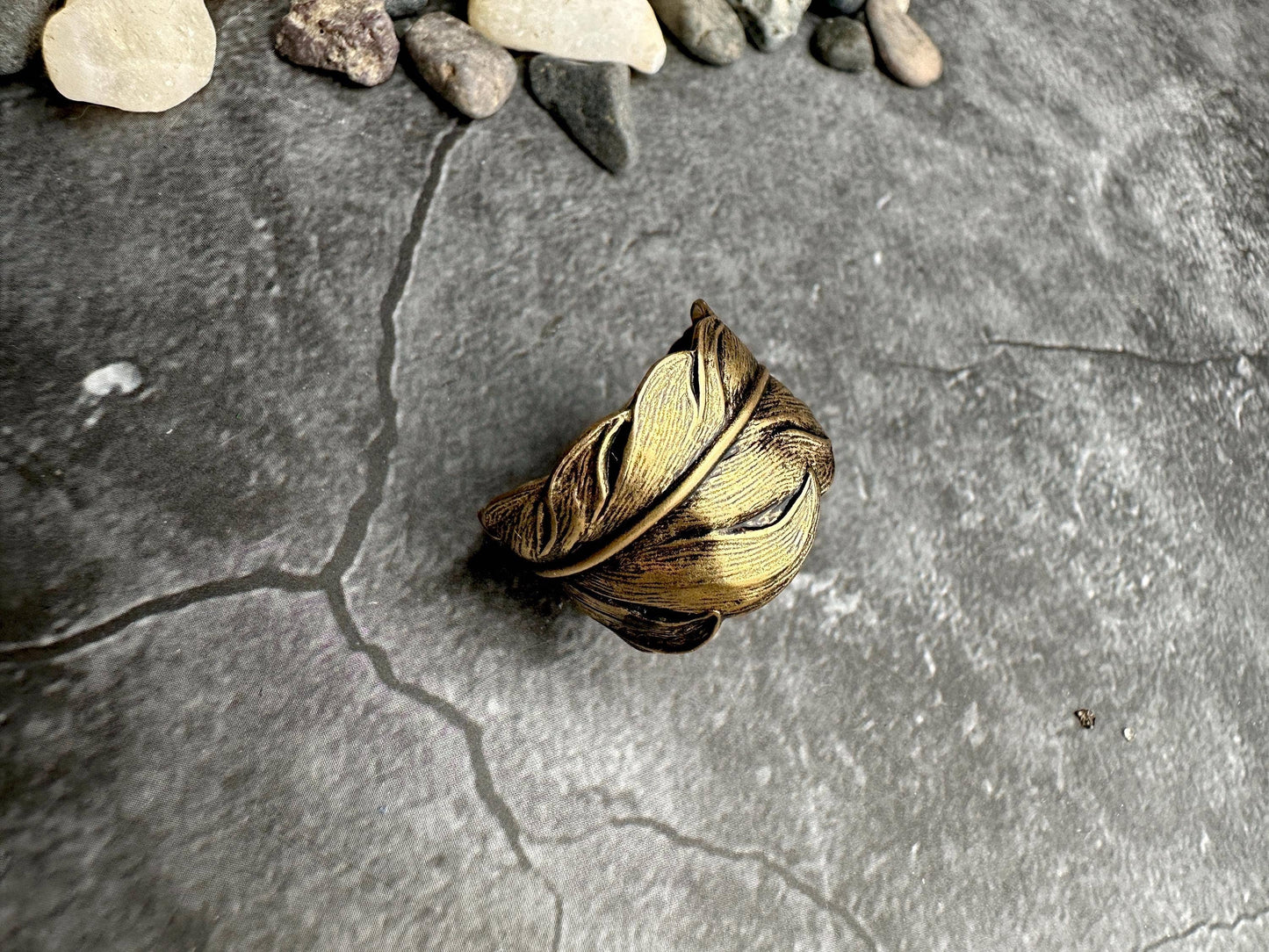 Brass Plumed Feather Ring - Hand formed Brass Ox - size 8