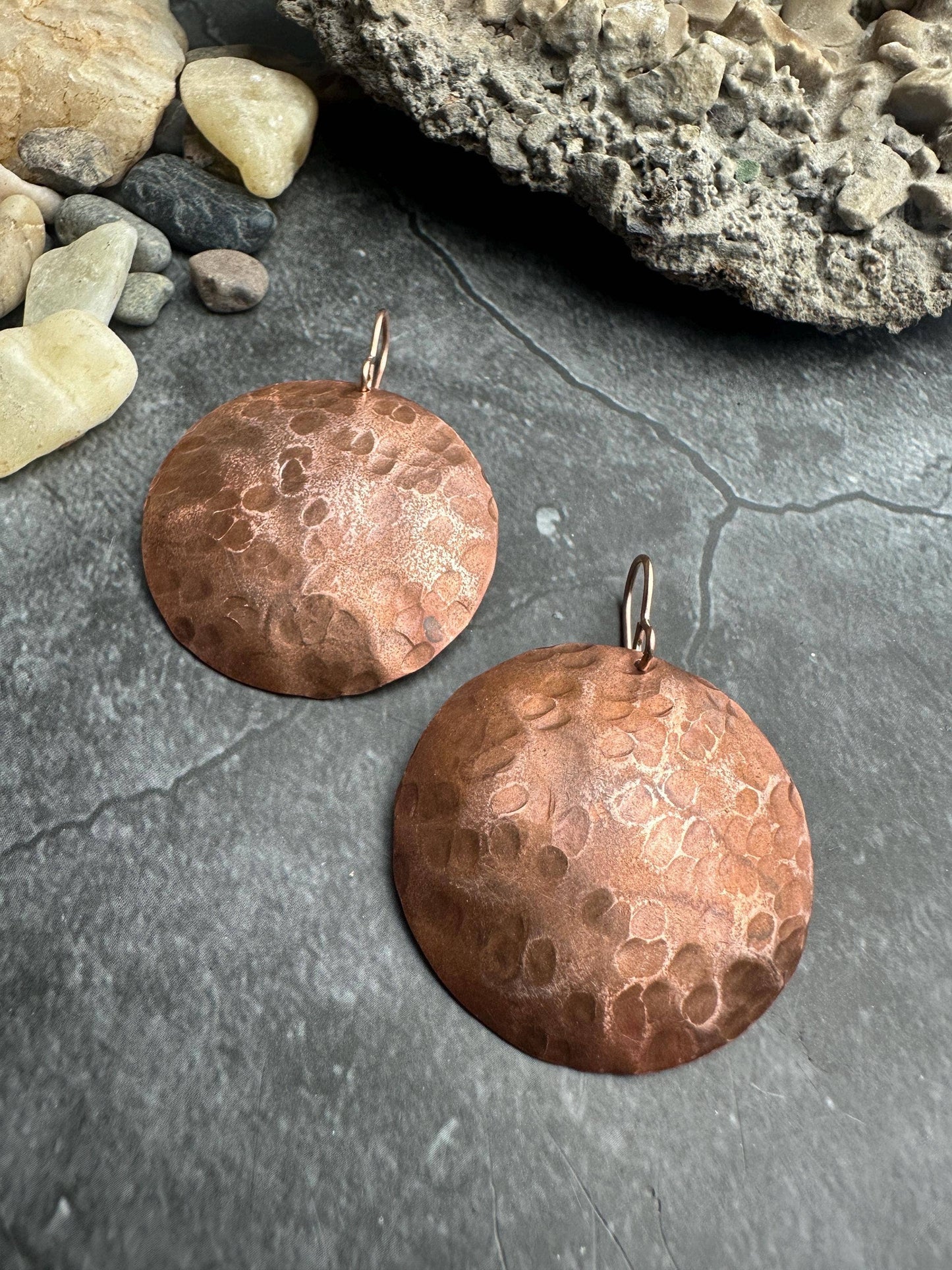 Handcrafted Artisan Copper Dapped Disc Earrings