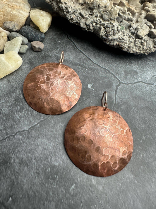 Handcrafted Artisan Copper Dapped Disc Earrings