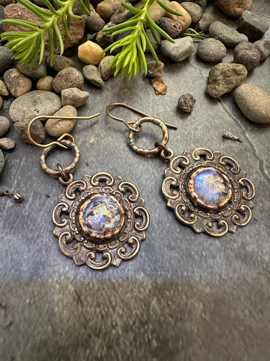 Dewdrop Garden Earrings- Handmade Brass Iridescent Patina
