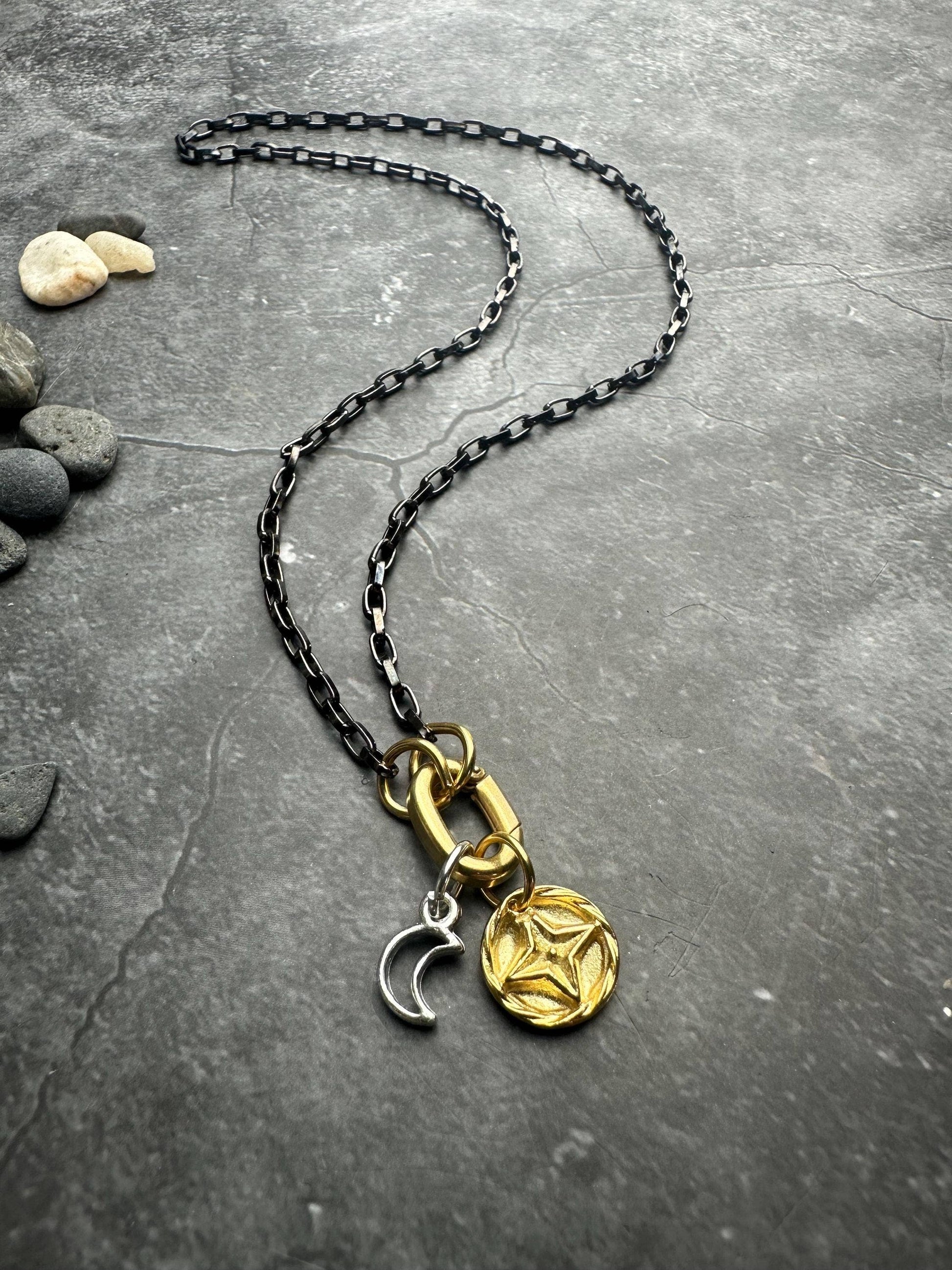 Star and Moon Charm Keeper Necklace - Handmade