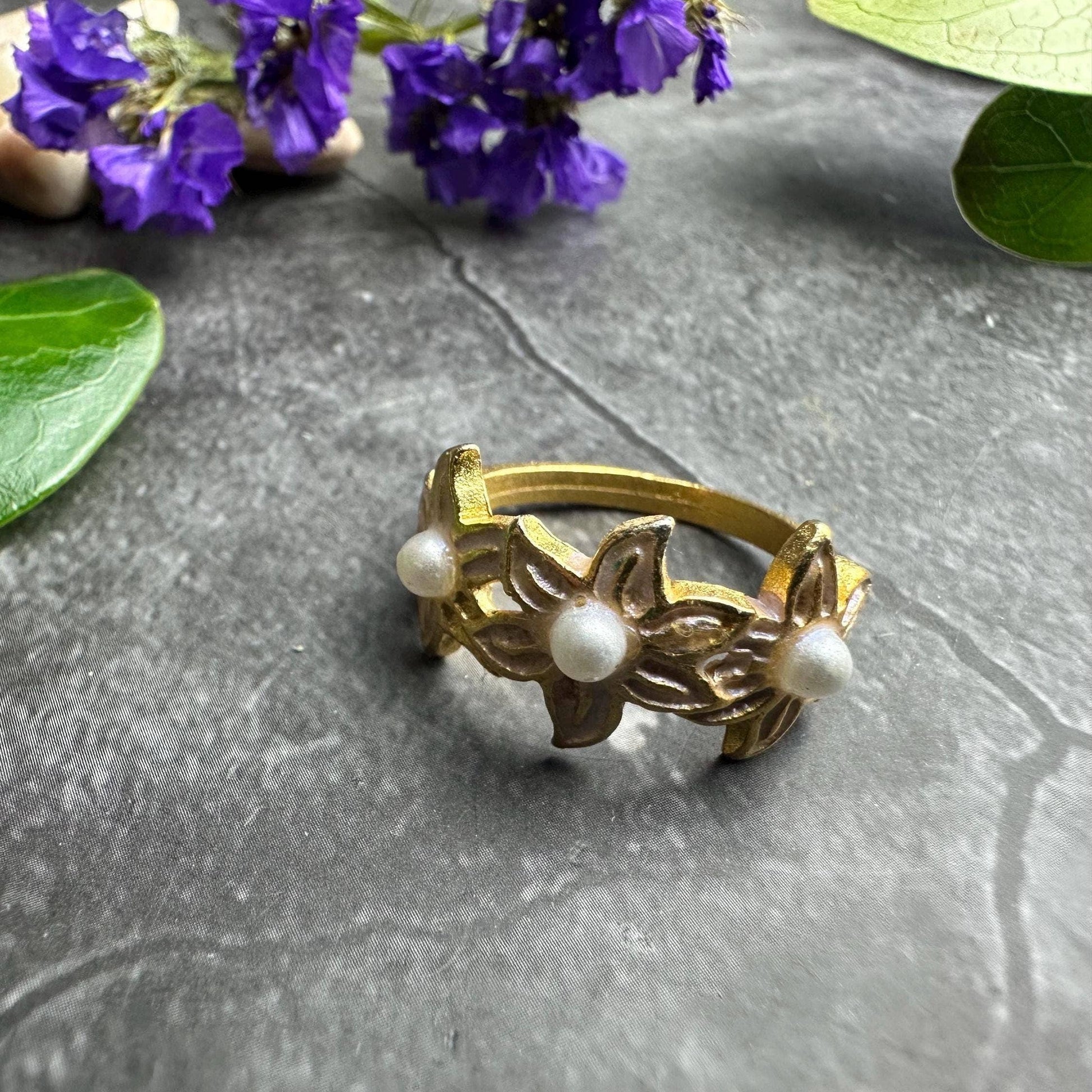 Floral Pearl Ring - Feminine Botanical