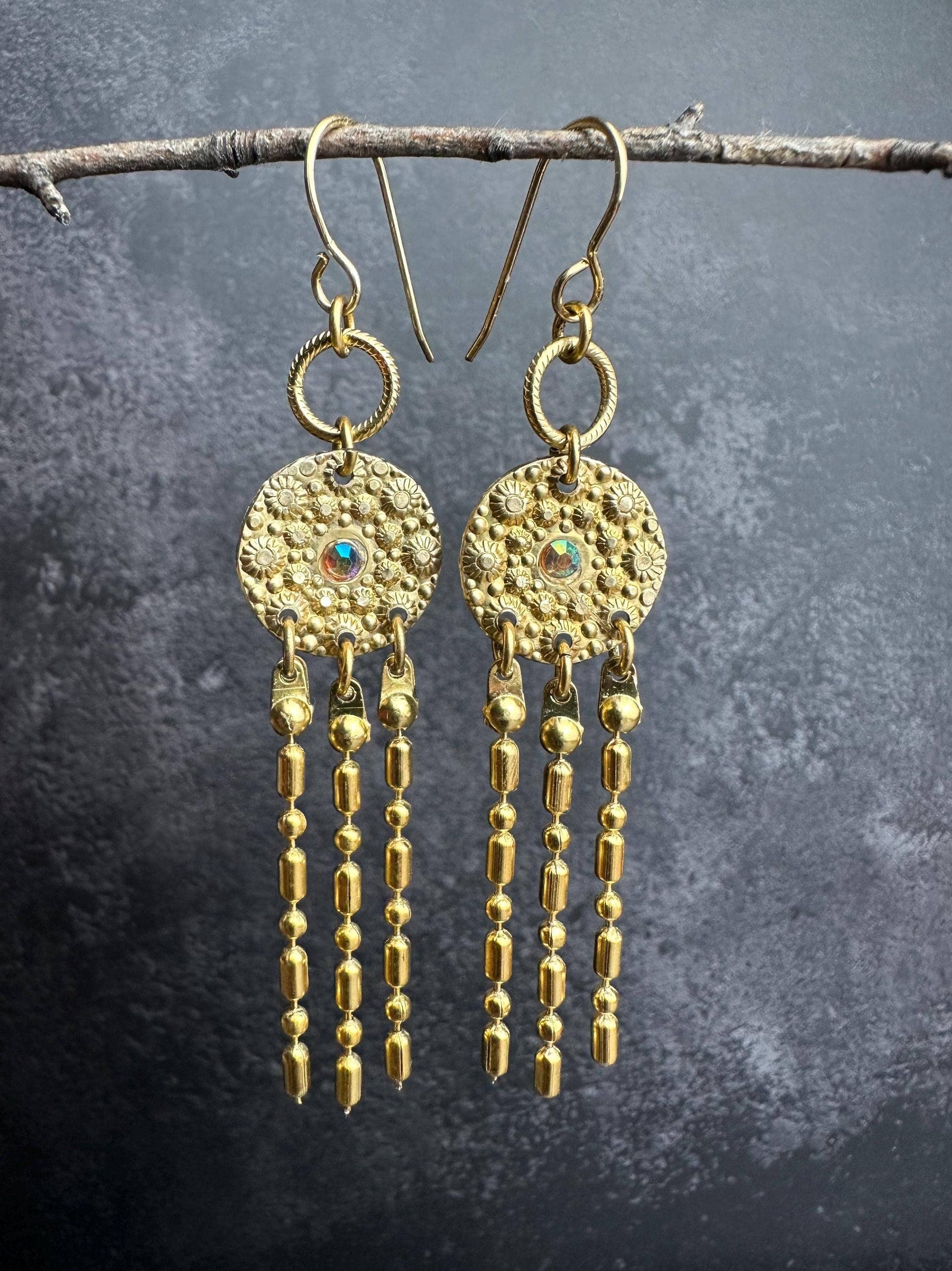 Tanis Ancient Jewel Earrings - Handcrafted Hammered Brass
