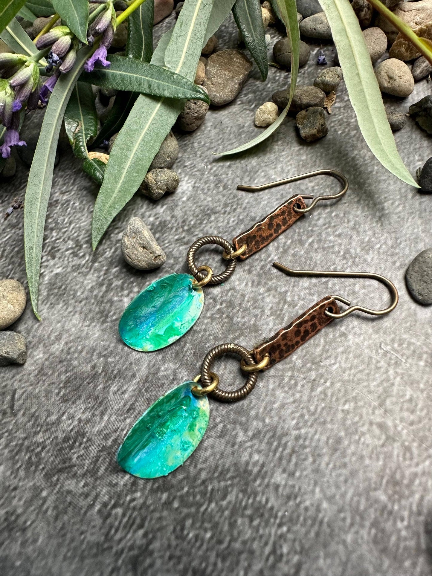 Petal Earrings- Hand formed Patina Solid Brass