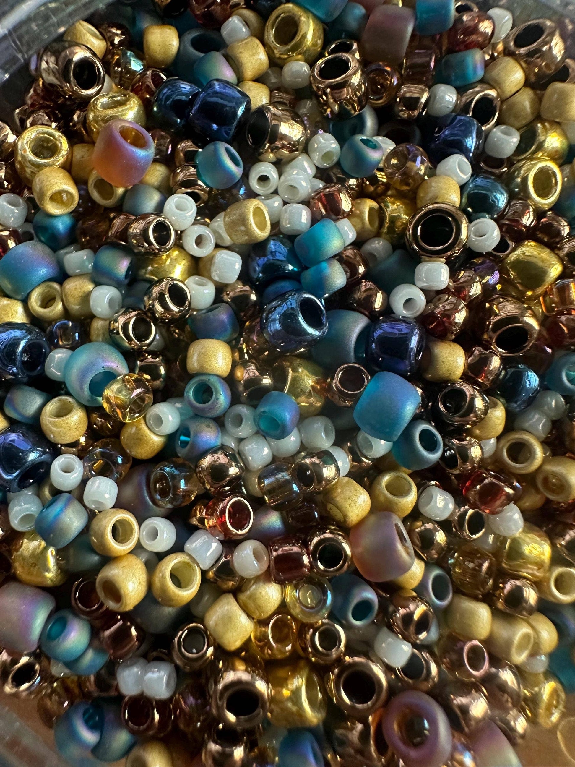 Seed Bead Necklace - Gold Blue Layering Necklace