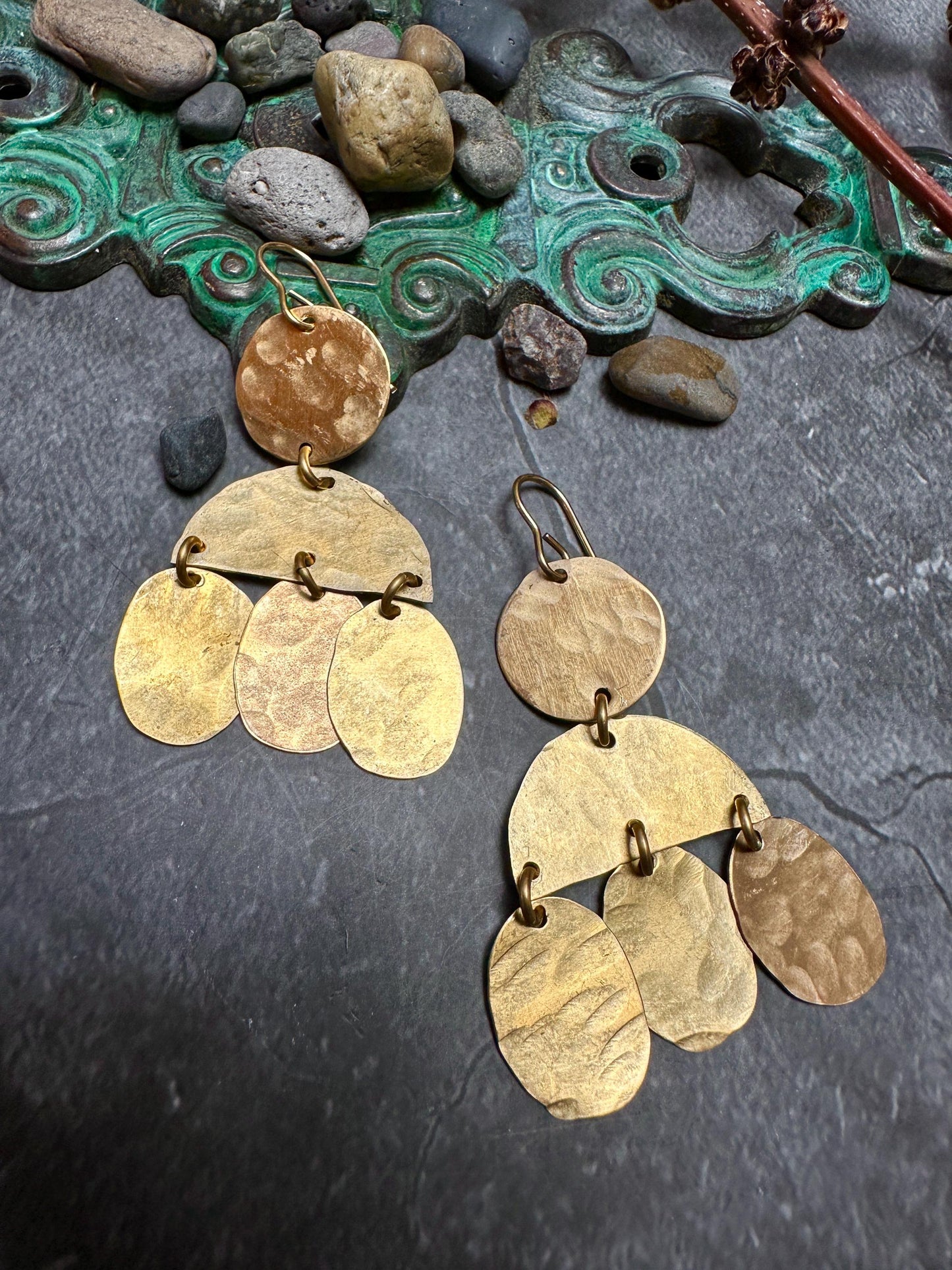 Simple Shapes Geometric Earrings - Handmade Solid Beaten Brass