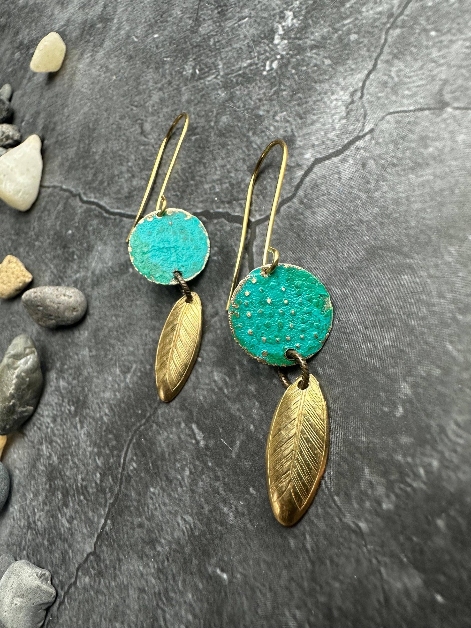 Ancient Petal Earrings - Solid Beaten Brass Hand Patina