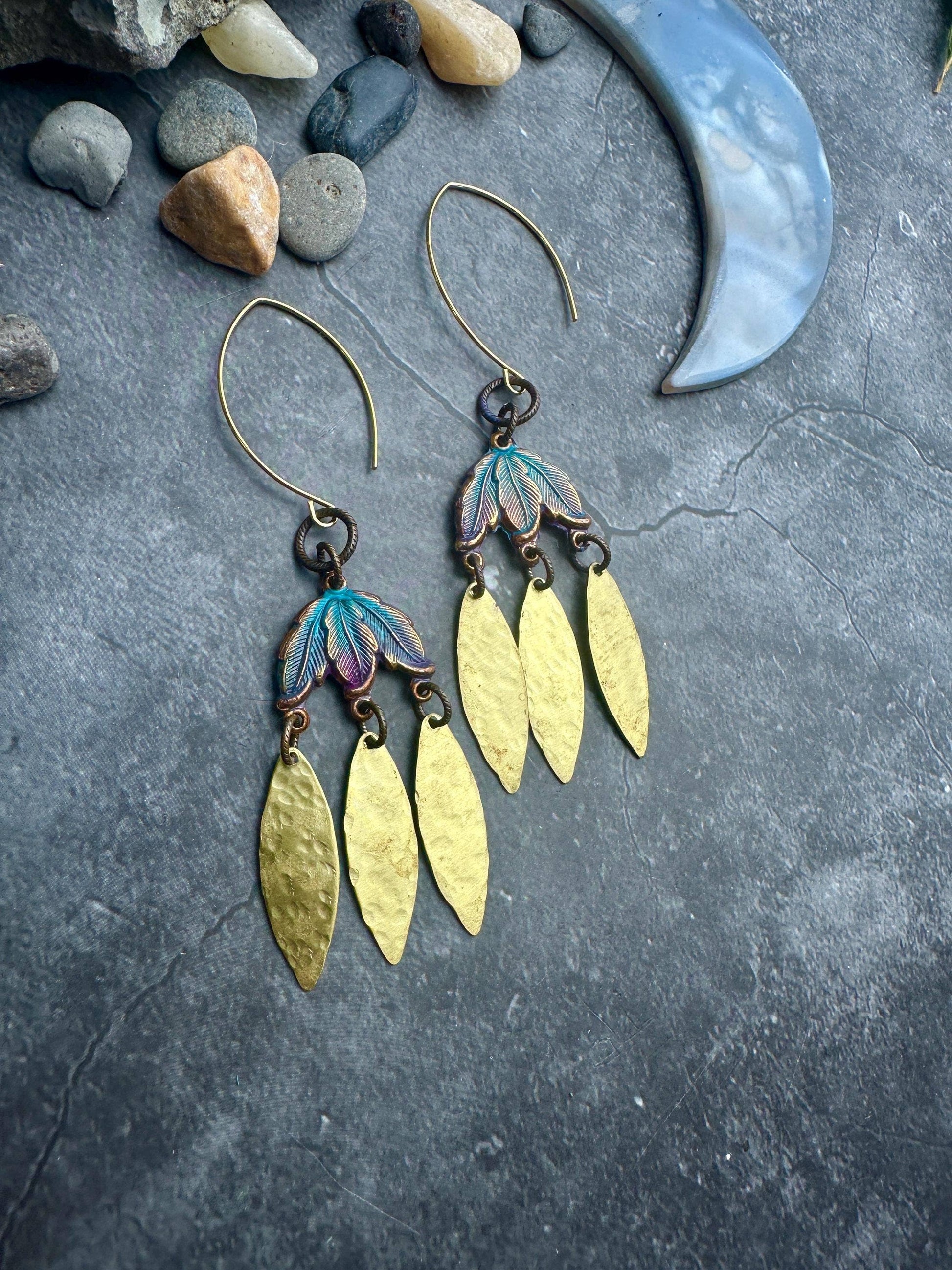 Garden Petals Earrings - Solid Brass Hand Patina
