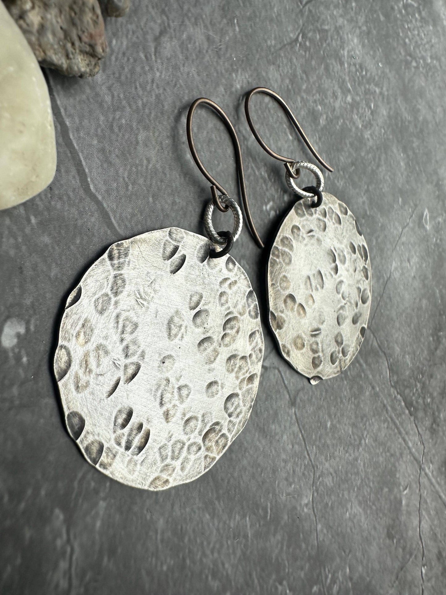 Silver Hammered Circle Earrings