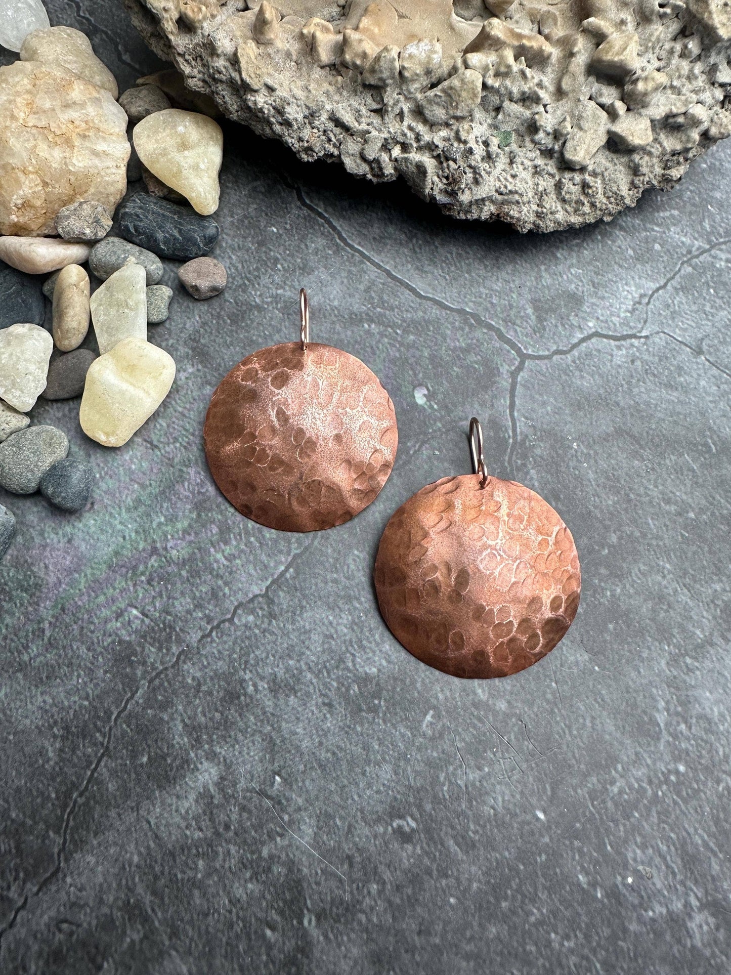 Handcrafted Artisan Copper Dapped Disc Earrings