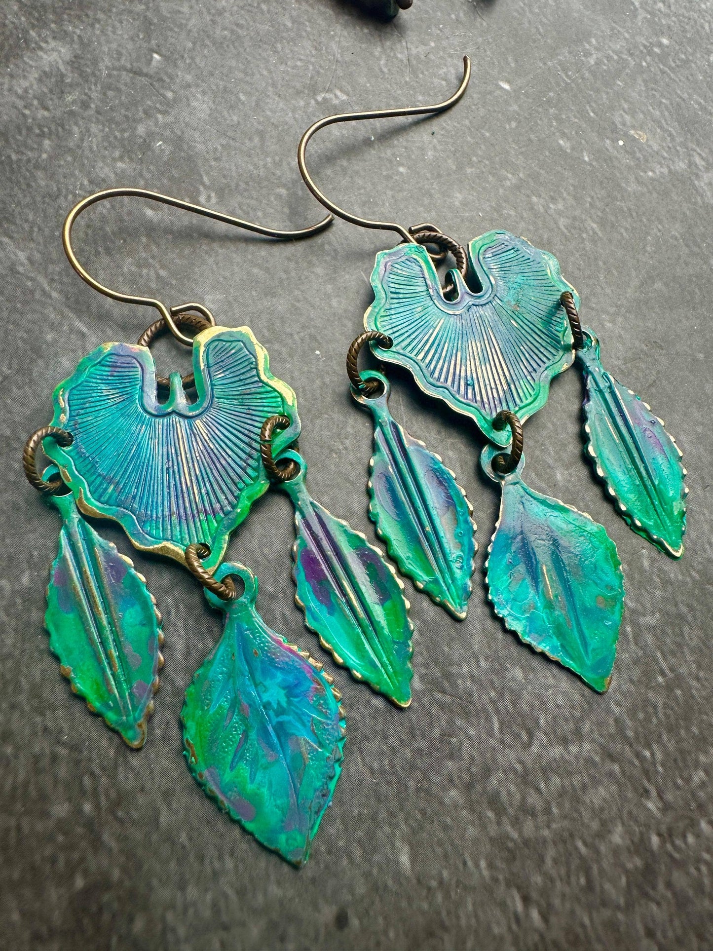 Botanical Garden Earrings- Handmade Solid Brass Hand Patina