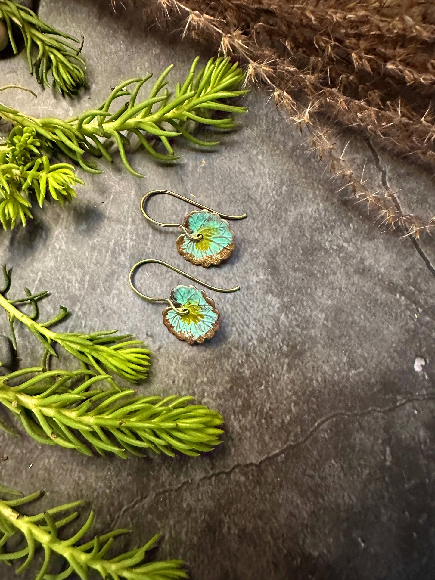 Lotus Leaf Earrings- Handmade Patina Solid Brass