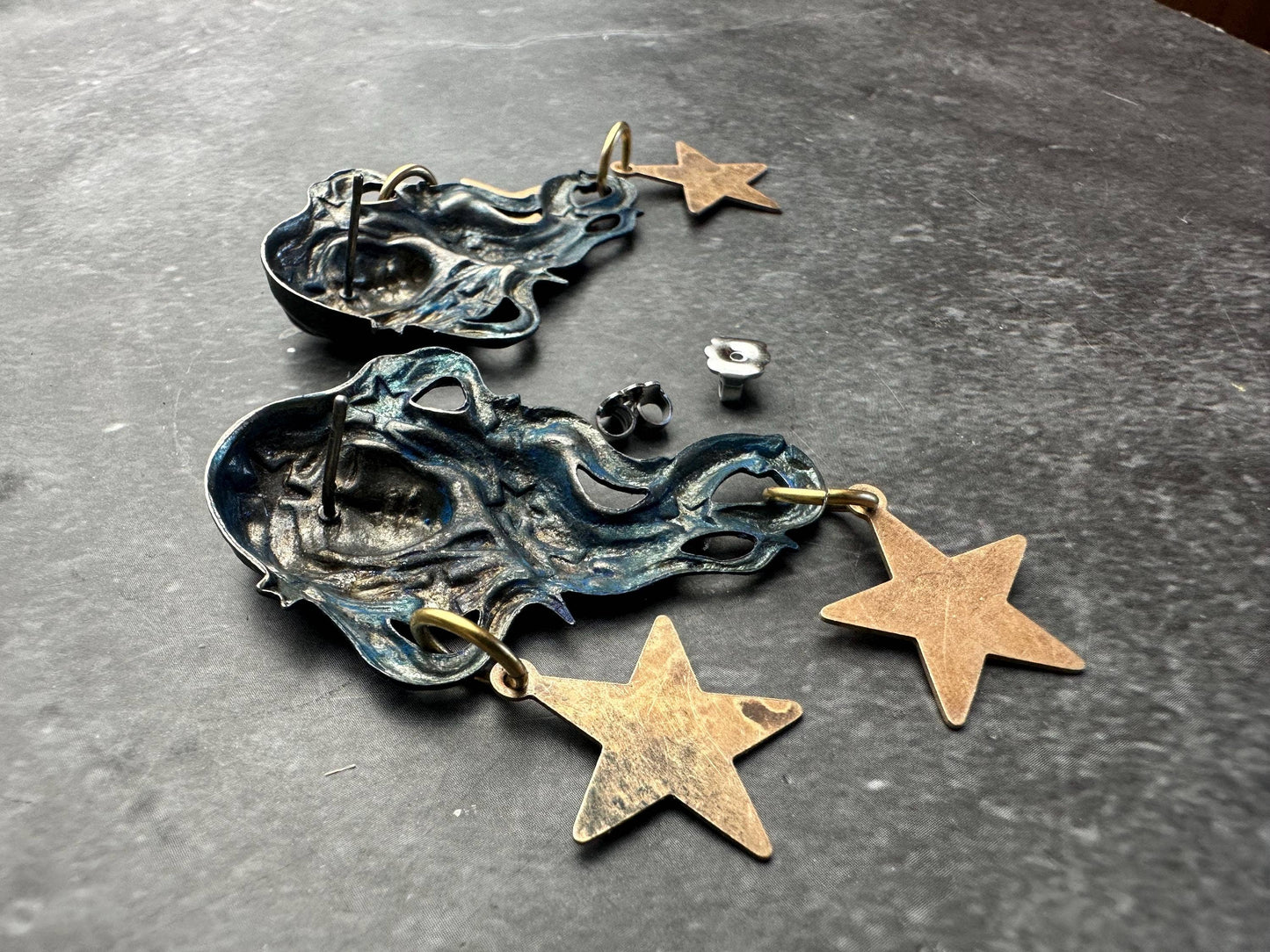 Star Maiden Earrings, Patina Face, Cosmic Goddess Statement