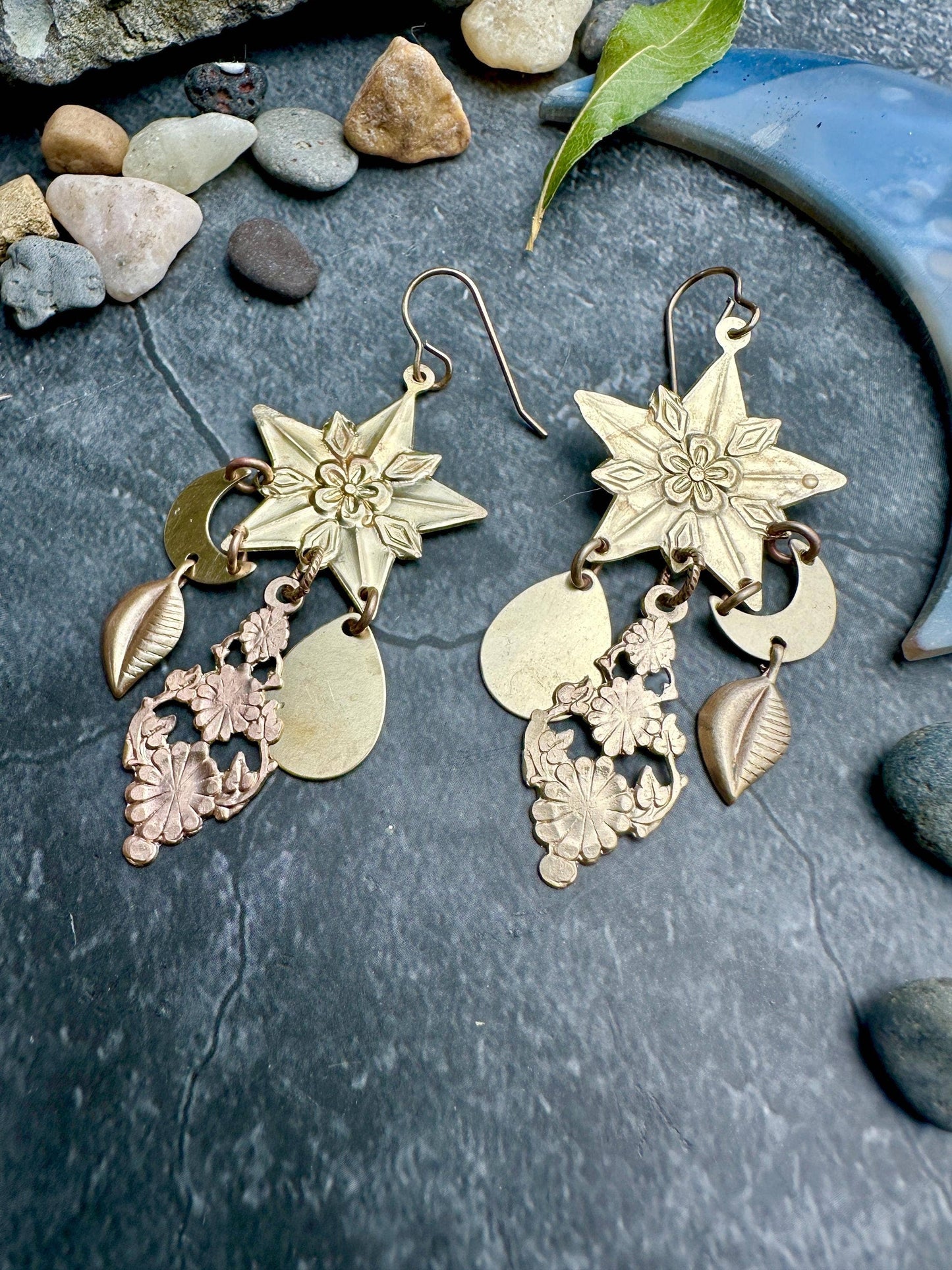 Midnight Garden Earrings- Handmade Beaten Solid Brass