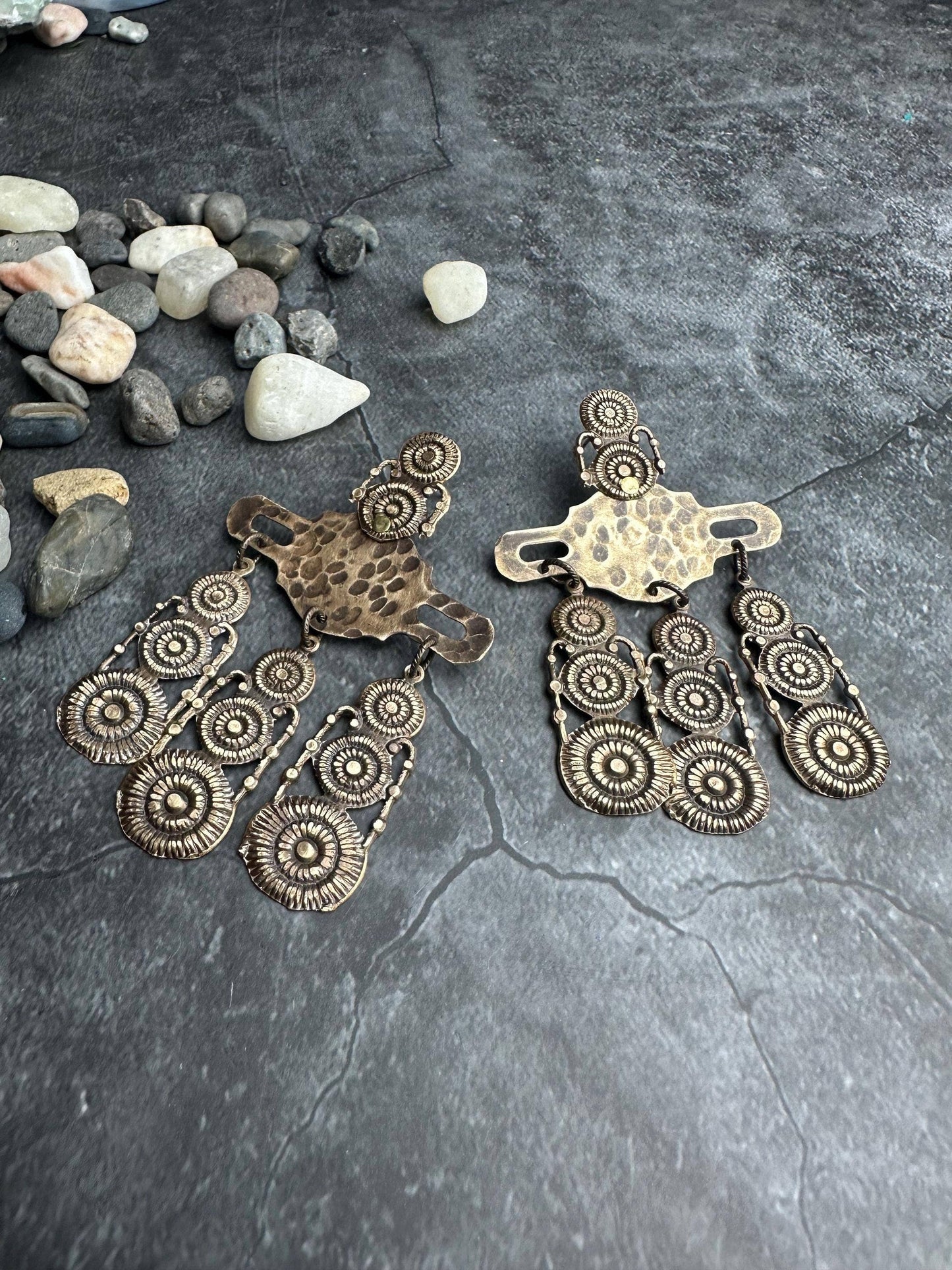 Rustic Relic Etruscan Chandelier Earrings - Beaten Brass