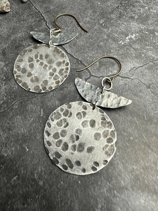 Geometric Shape Earrings - Hammered Silver & Pewter ox