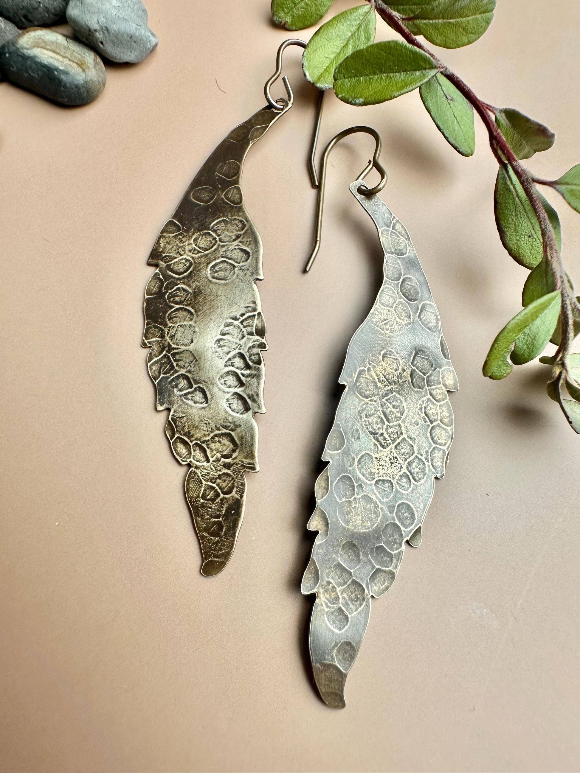 Wind Feather Earrings - Mixed Metal Dangle