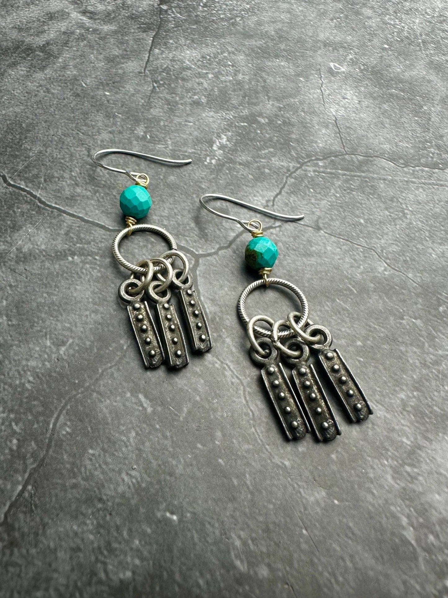 Sky Talisman Earrings - Silver & Pewter Faceted Turquoise