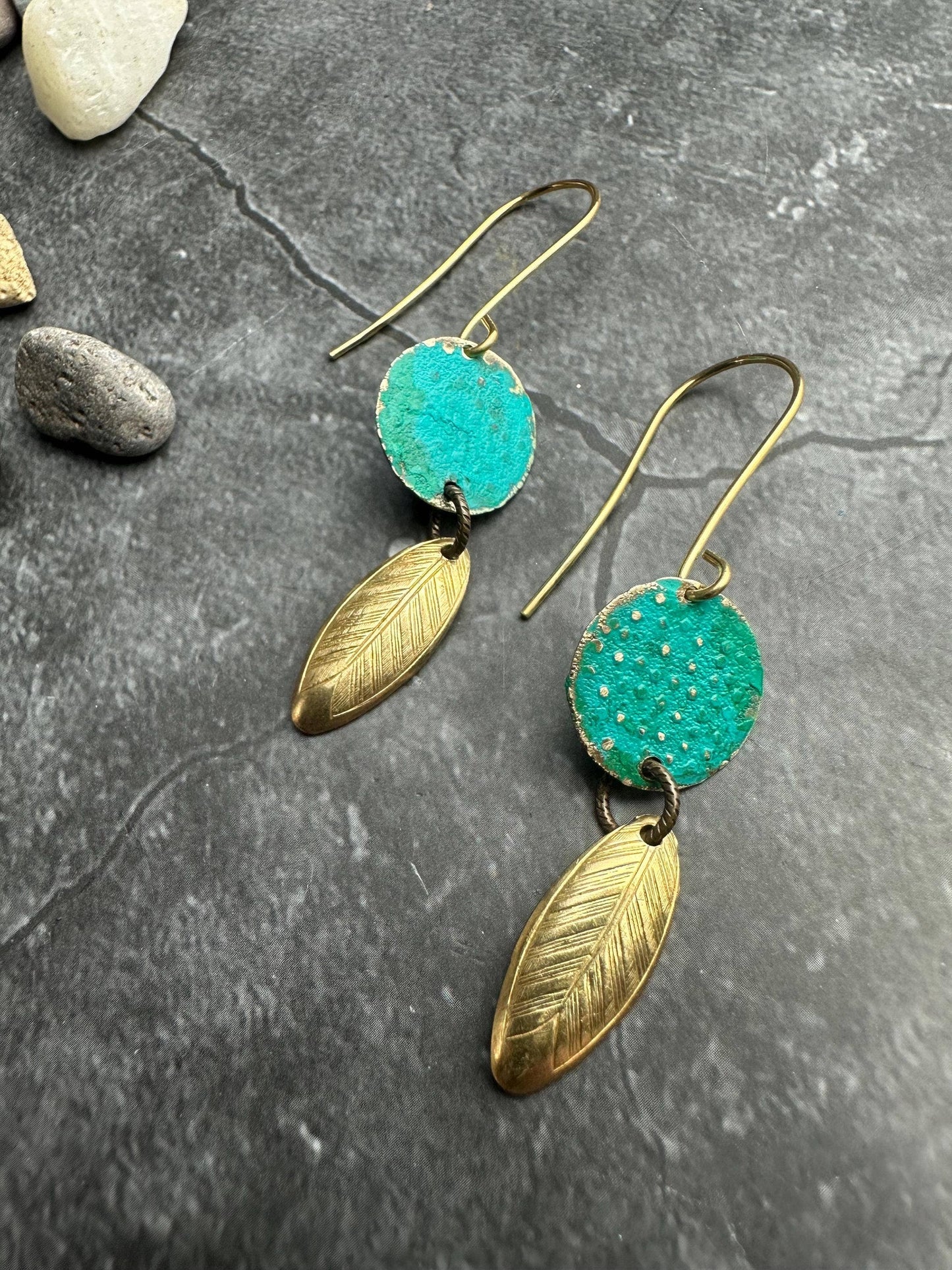 Ancient Petal Earrings - Solid Beaten Brass Hand Patina
