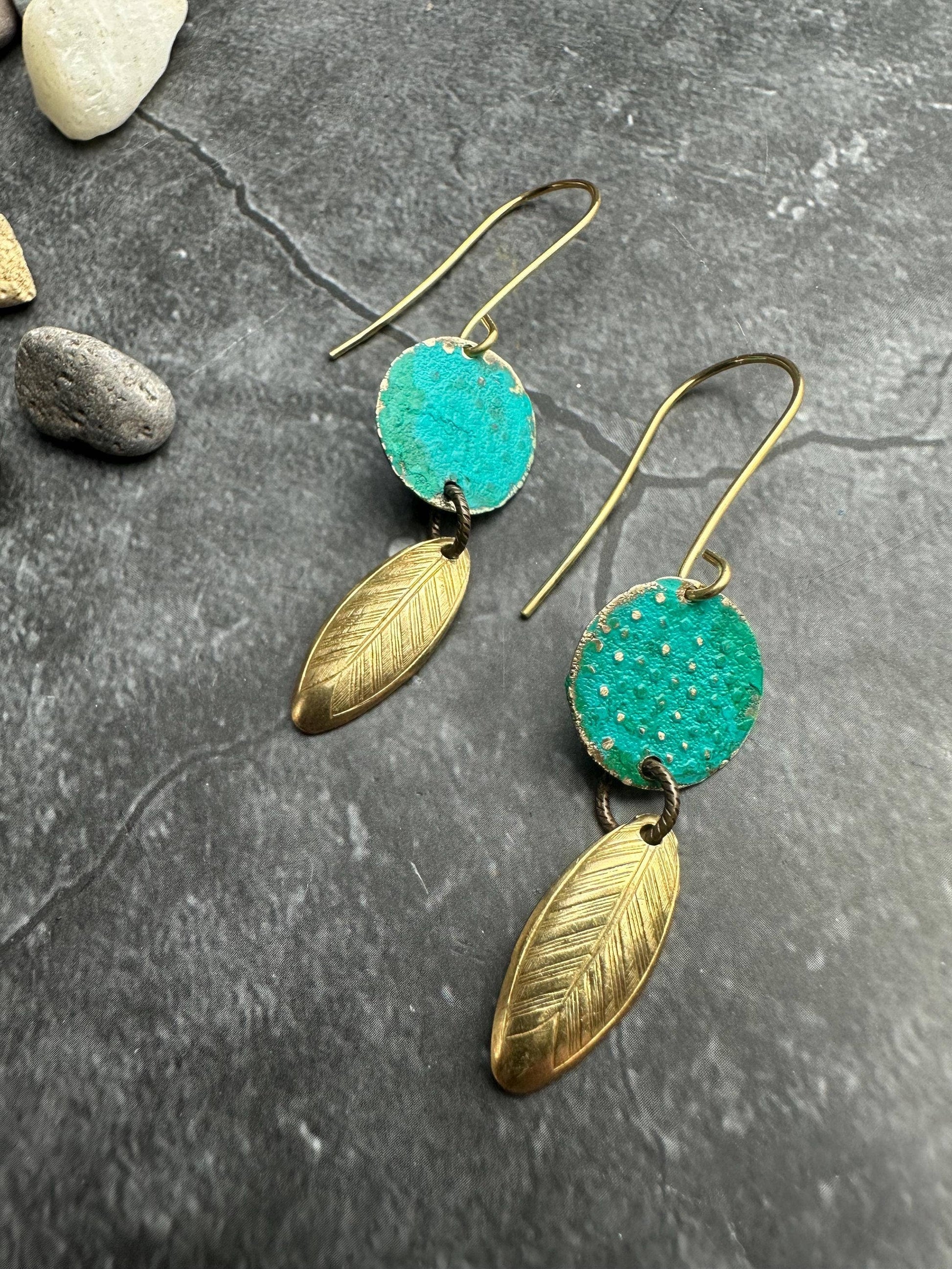 Ancient Petal Earrings - Solid Beaten Brass Hand Patina