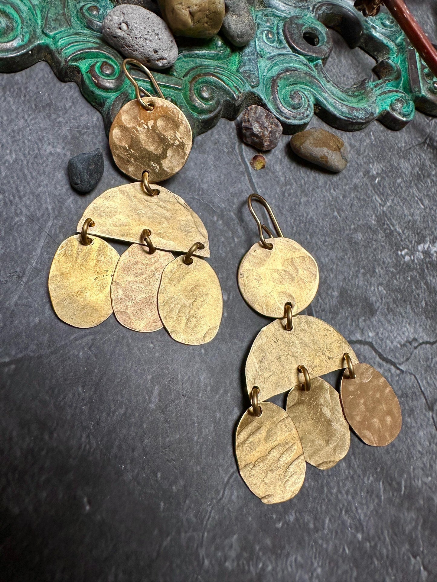 Simple Shapes Geometric Earrings - Handmade Solid Beaten Brass