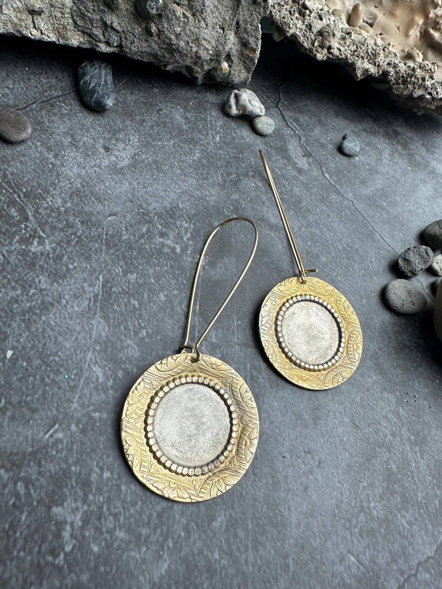 Handcrafted Burnished Silver Disc Earrings