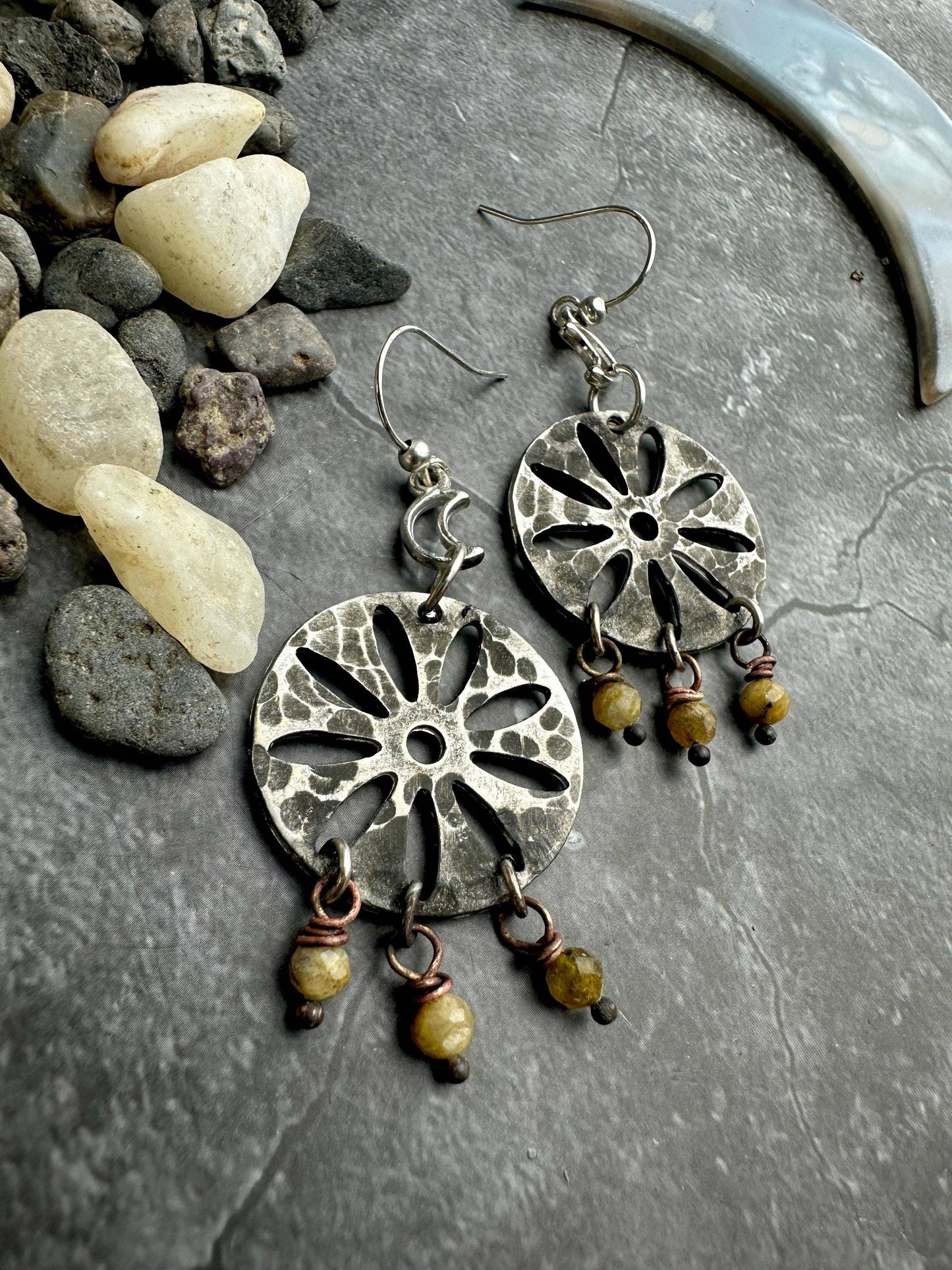 Sunflower Moon Pebble Earrings