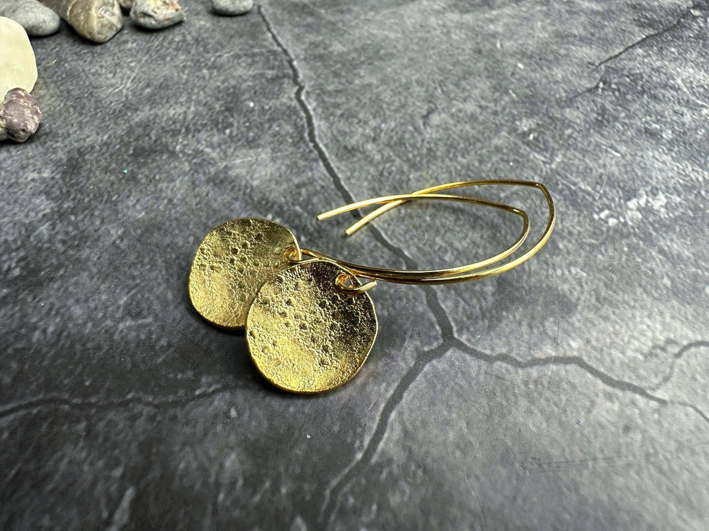 Polka dot disc Earrings - 10k Gold & Pewter