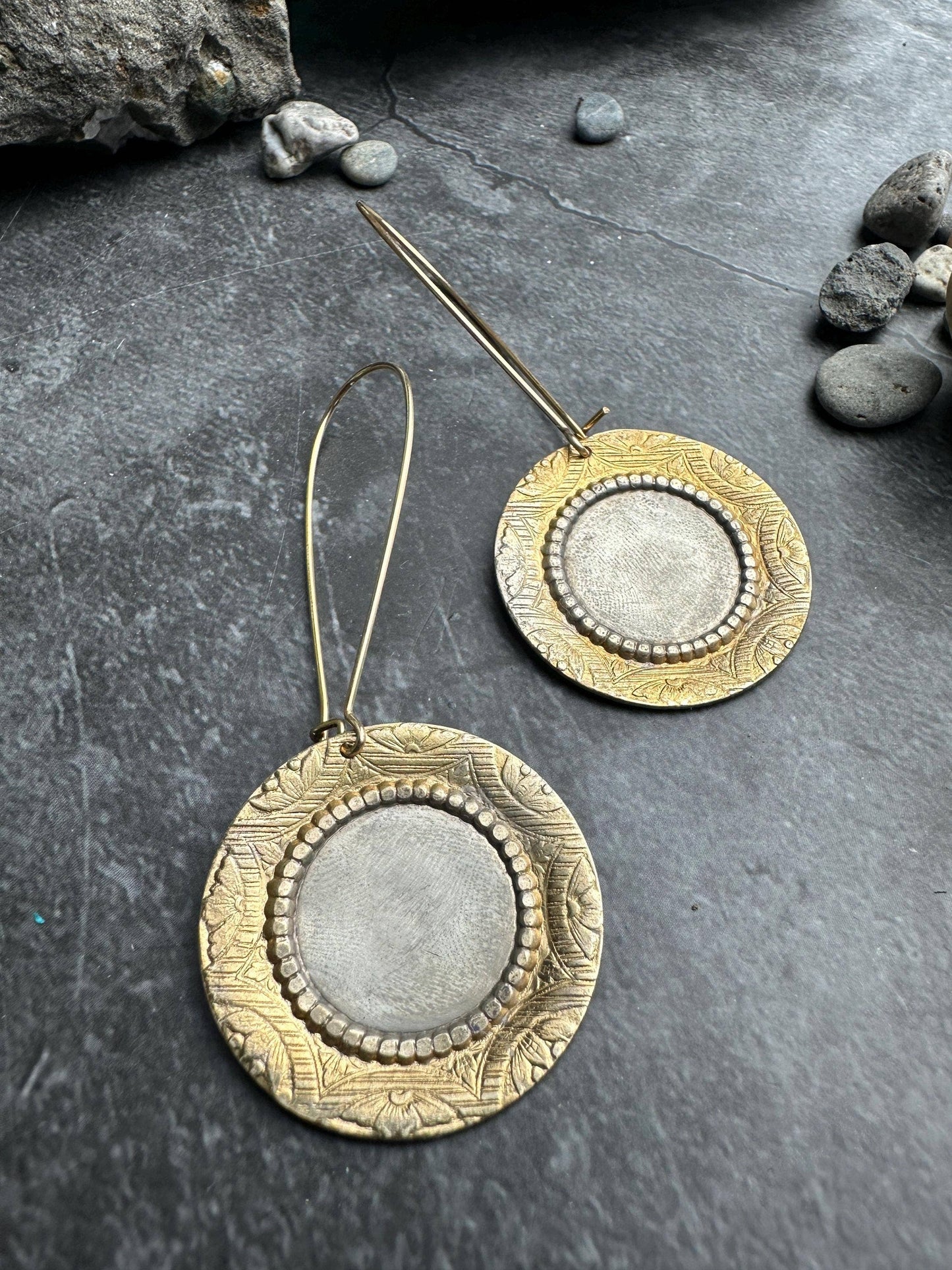 Handcrafted Burnished Silver Disc Earrings