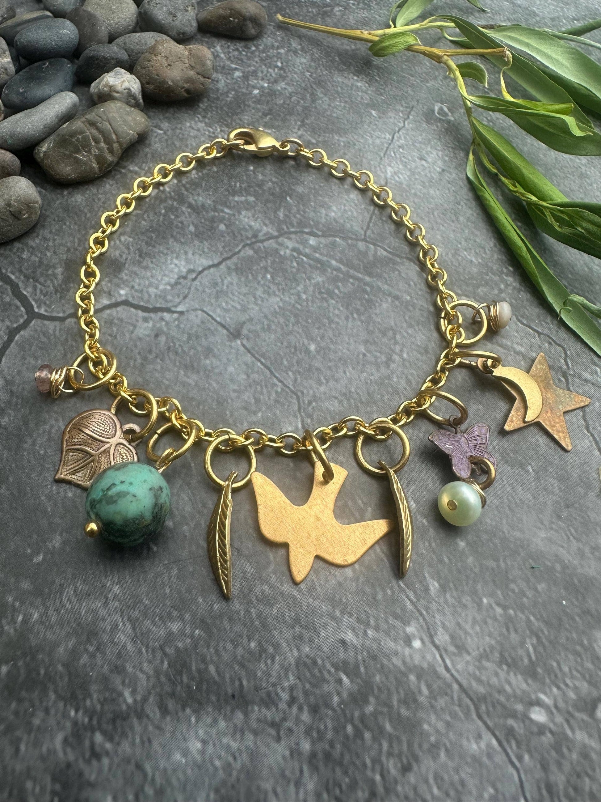 Bird Moon Butterfly Charm Bracelet