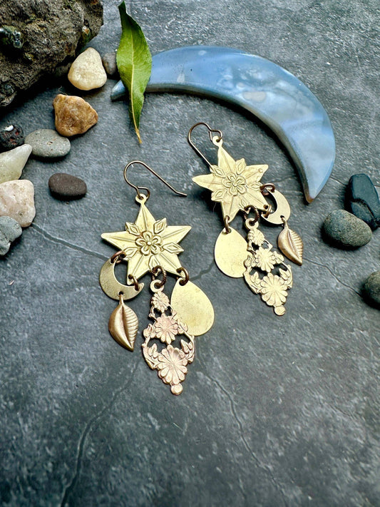Midnight Garden Earrings- Handmade Beaten Solid Brass