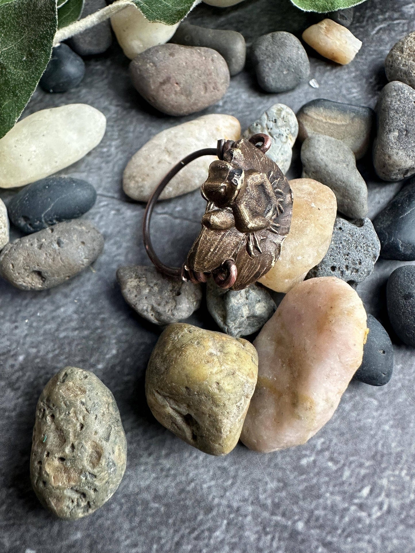 Frog on Lily Pad Ring - Hand Formed Copper & Brass