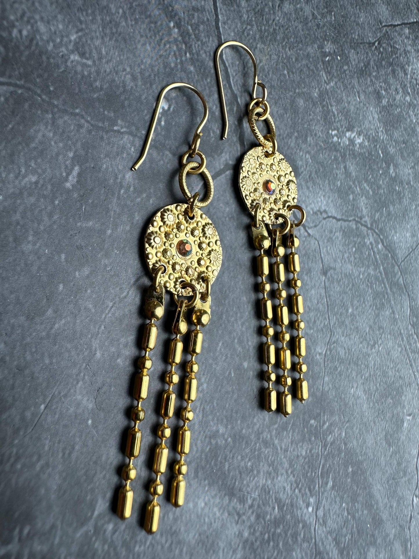 Tanis Ancient Jewel Earrings - Handcrafted Hammered Brass